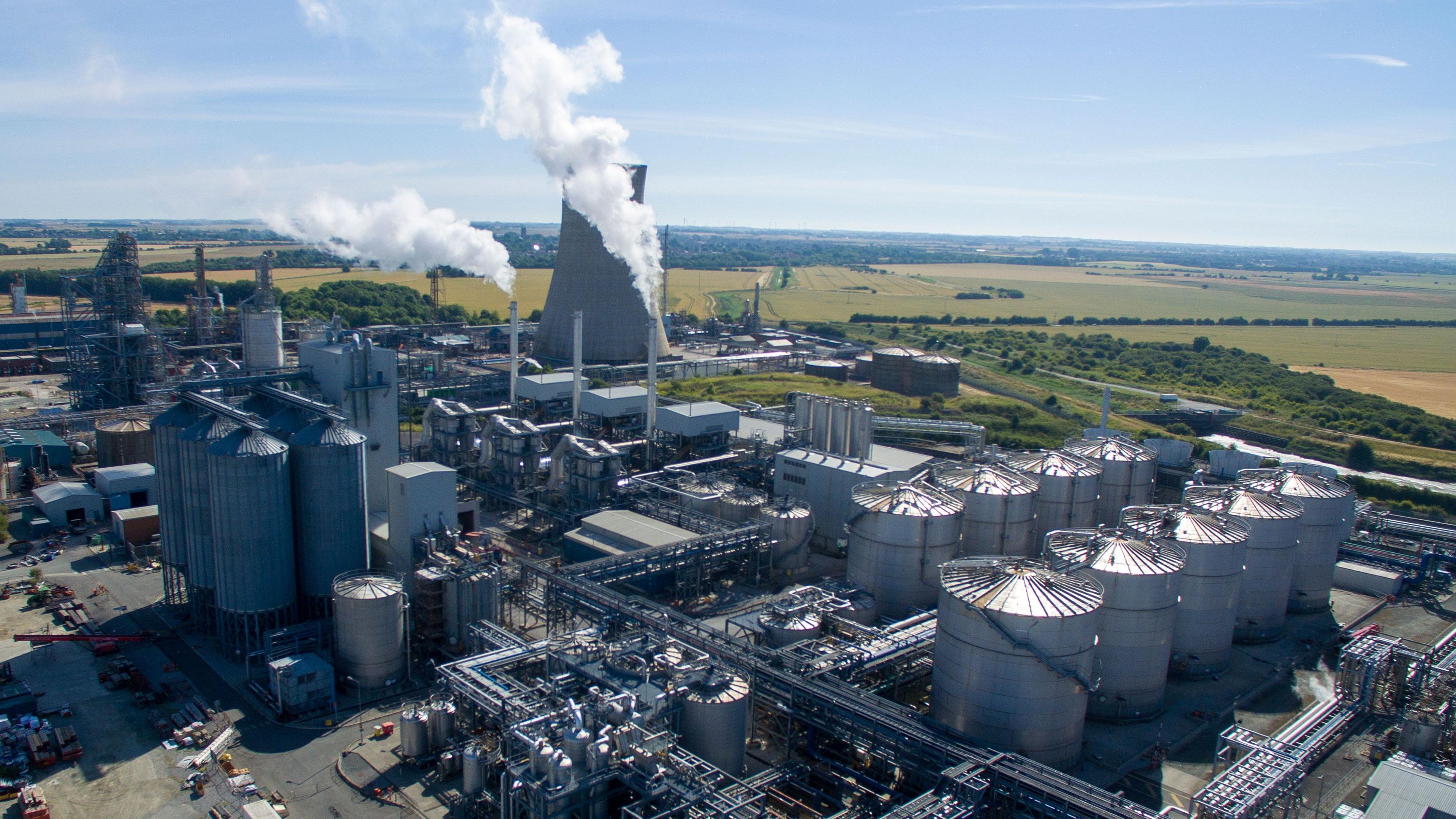 a general view from above of a large industrial chemicals plant near Hull