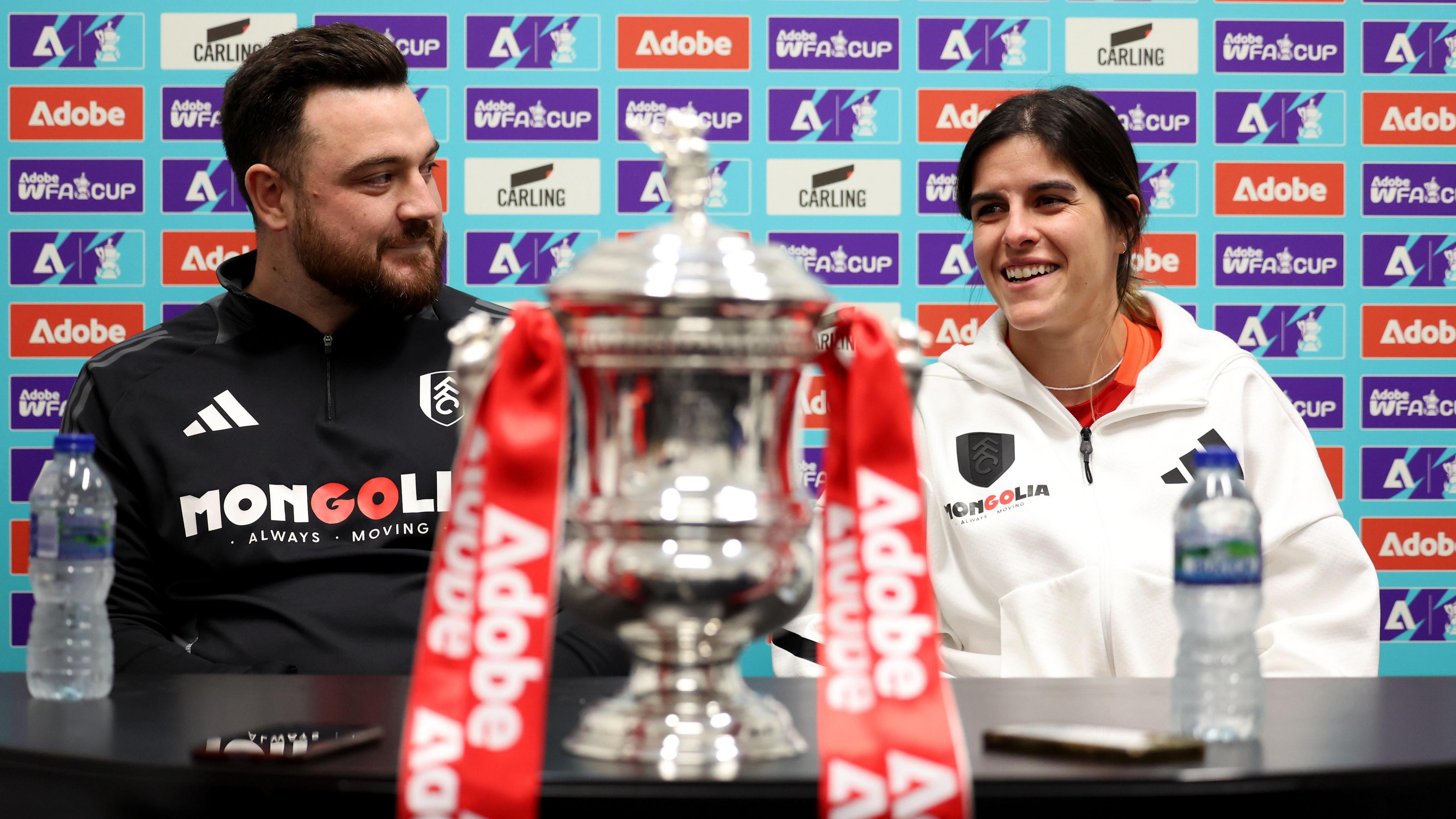 Fulham Women manager Steve Jaye and vice-captain Megalie Mendes speak to the media ahead of their FA Cup fourth round tie