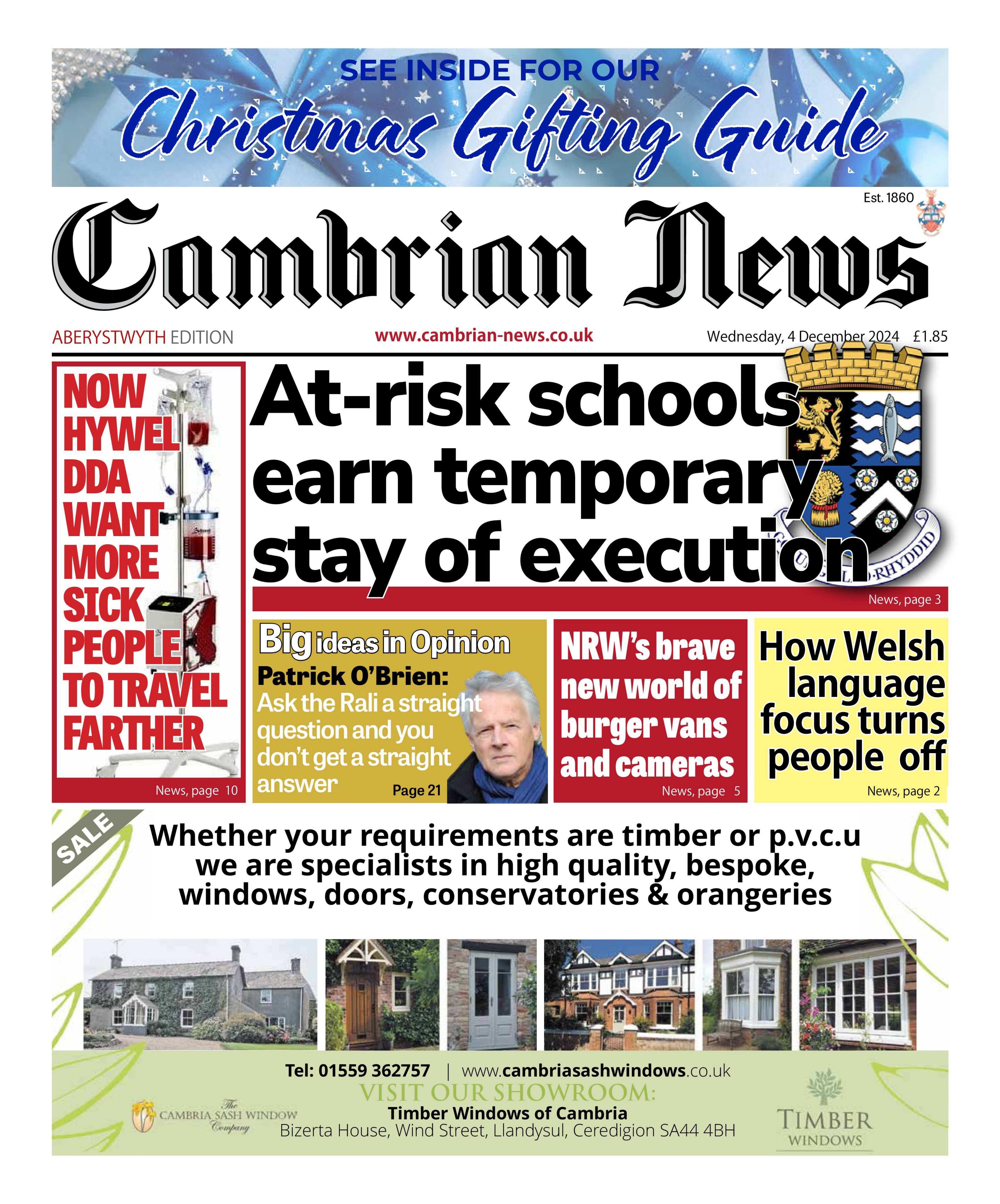 Front page of Cambrian News