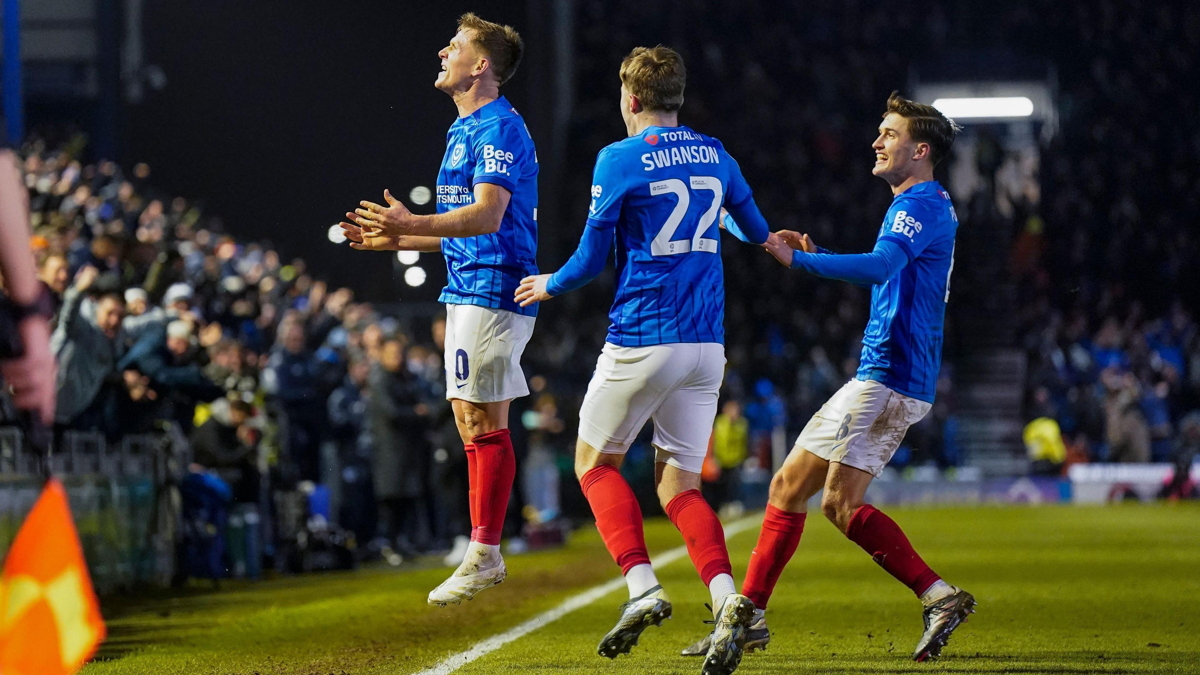 Portsmouth midfielder Matt Ritchie scores. 
 
Portsmouth 2-1 Middlesbrough during the Championship match between at Fratton Park