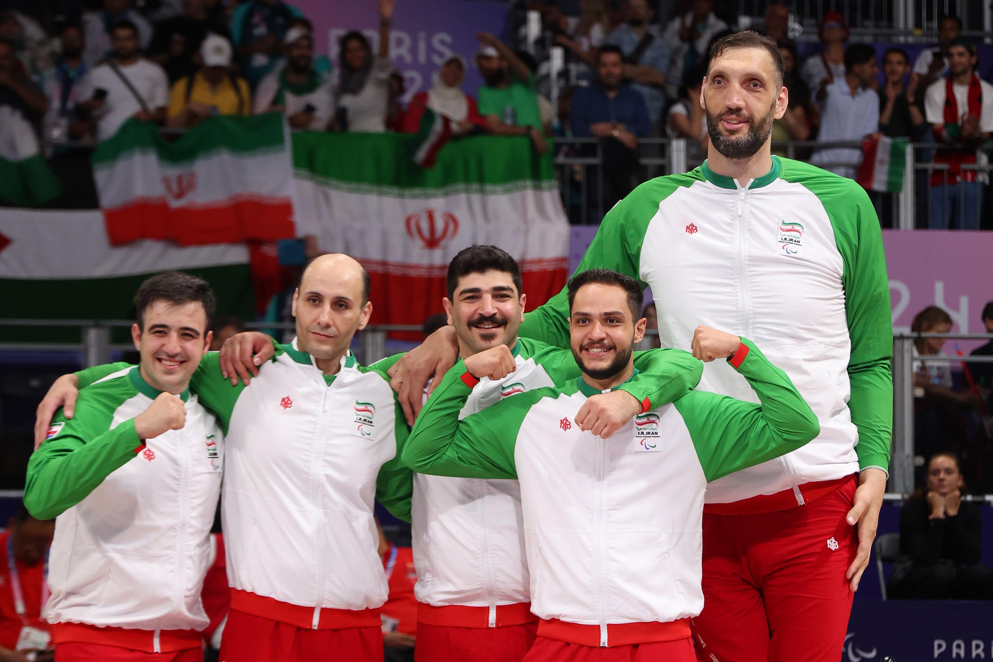 Iran celebrate winning sitting volleyball gold at the Paris 2024 Paralympics