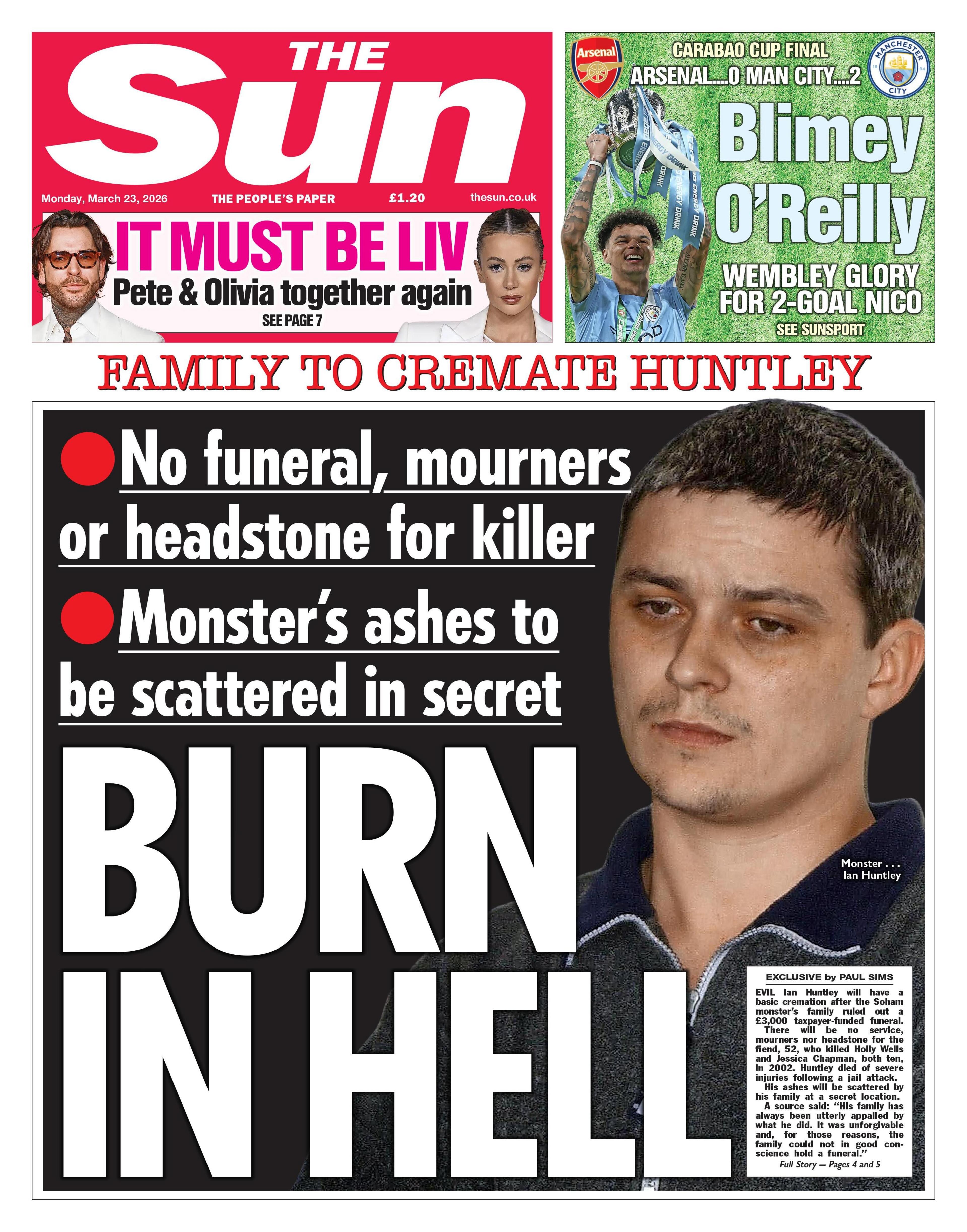 Titulli i faqes së parë të gazetës The Sun thotë: "Digje në Ferr".