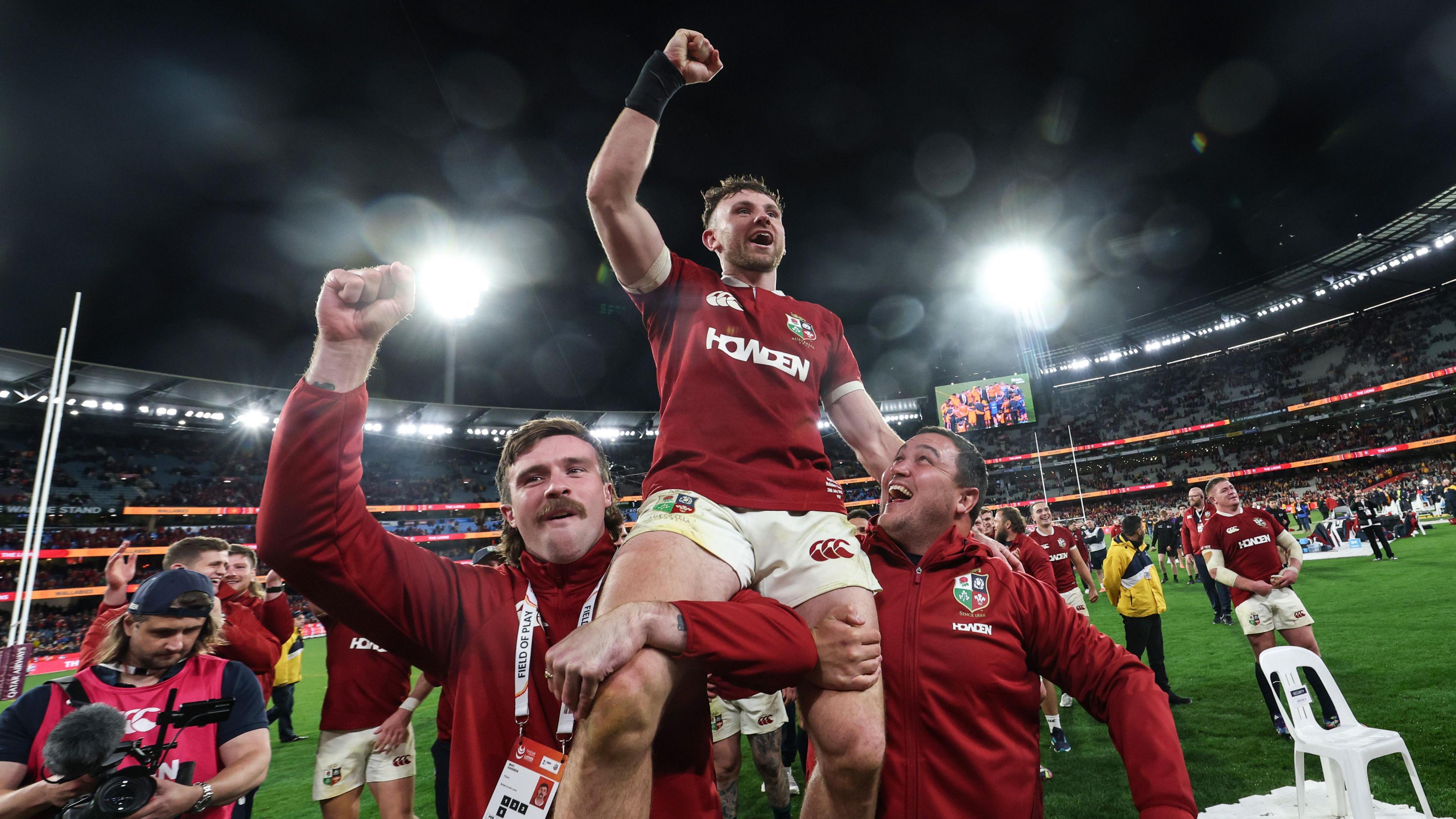 Hugo Keenan celebrates with the Lions