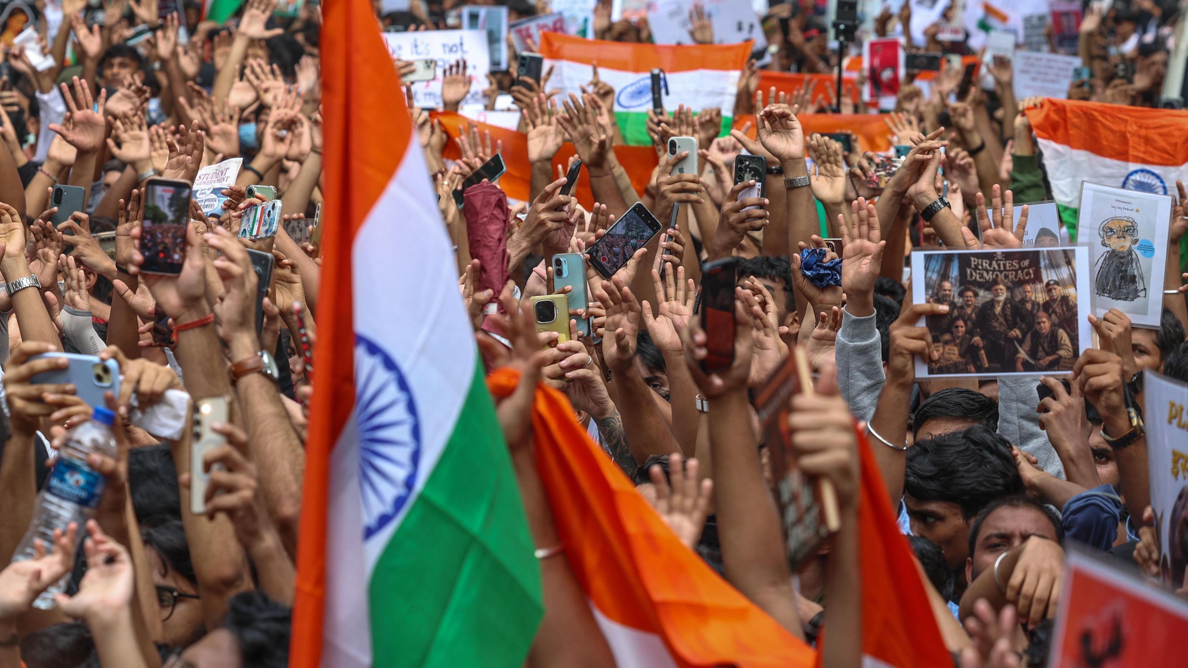 Supporters of the youth-led satirical political movement Cockroach Janta Party (CJP) participate in a pro-CJP demonstration in Mumbai, India, 24 July 2026. CJP supporters continued their protest since 20 July, when they marched toward India's Parliament to call for the resignation of the country's education minister and education reforms, leading to police crackdowns.
Supporters of the Cockroach Janta Party protest in Mumbai, India - 24 Jul 2026
