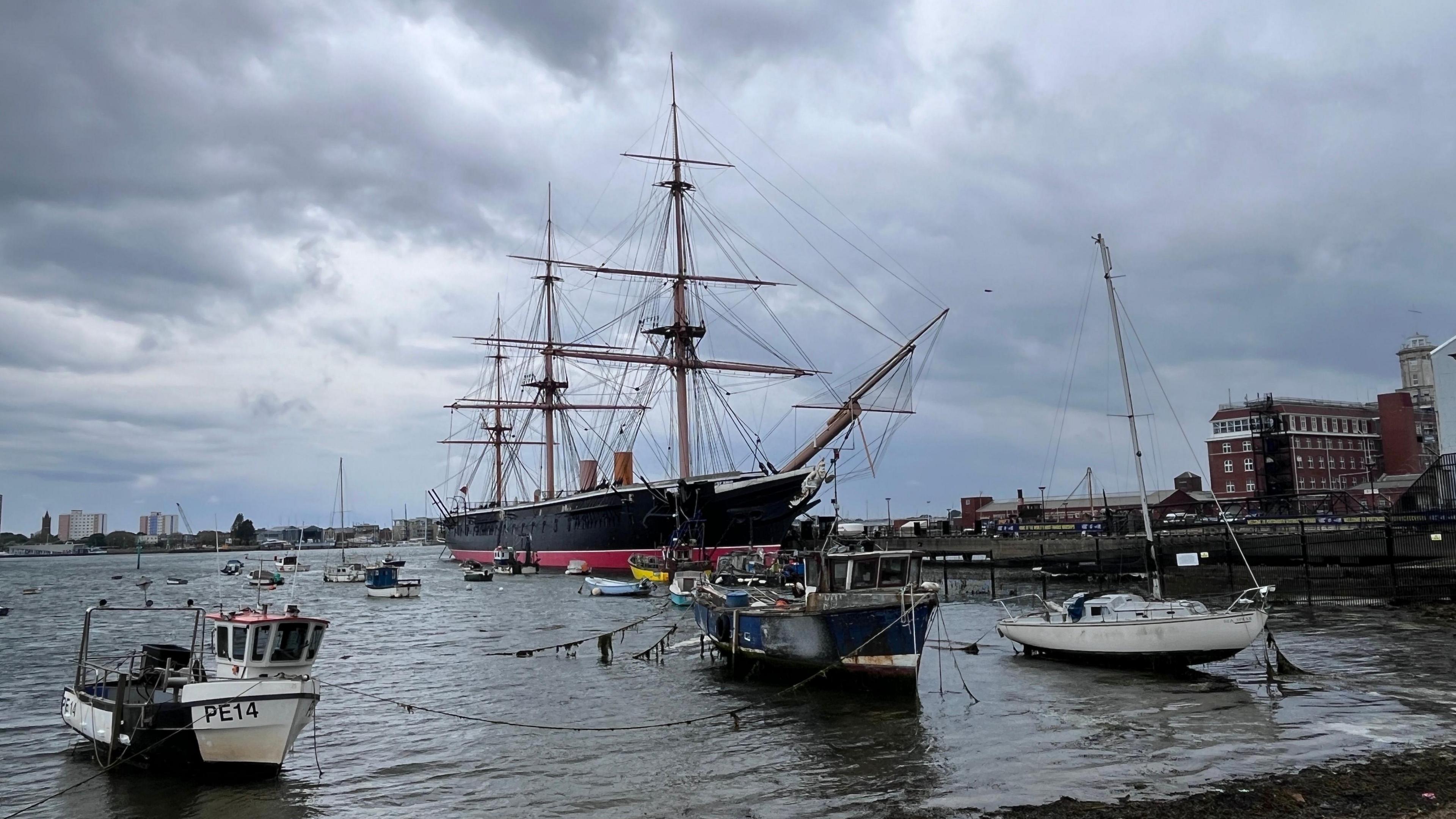 SATURDAY - Grey sky over HMS Warrior in Portsmouth