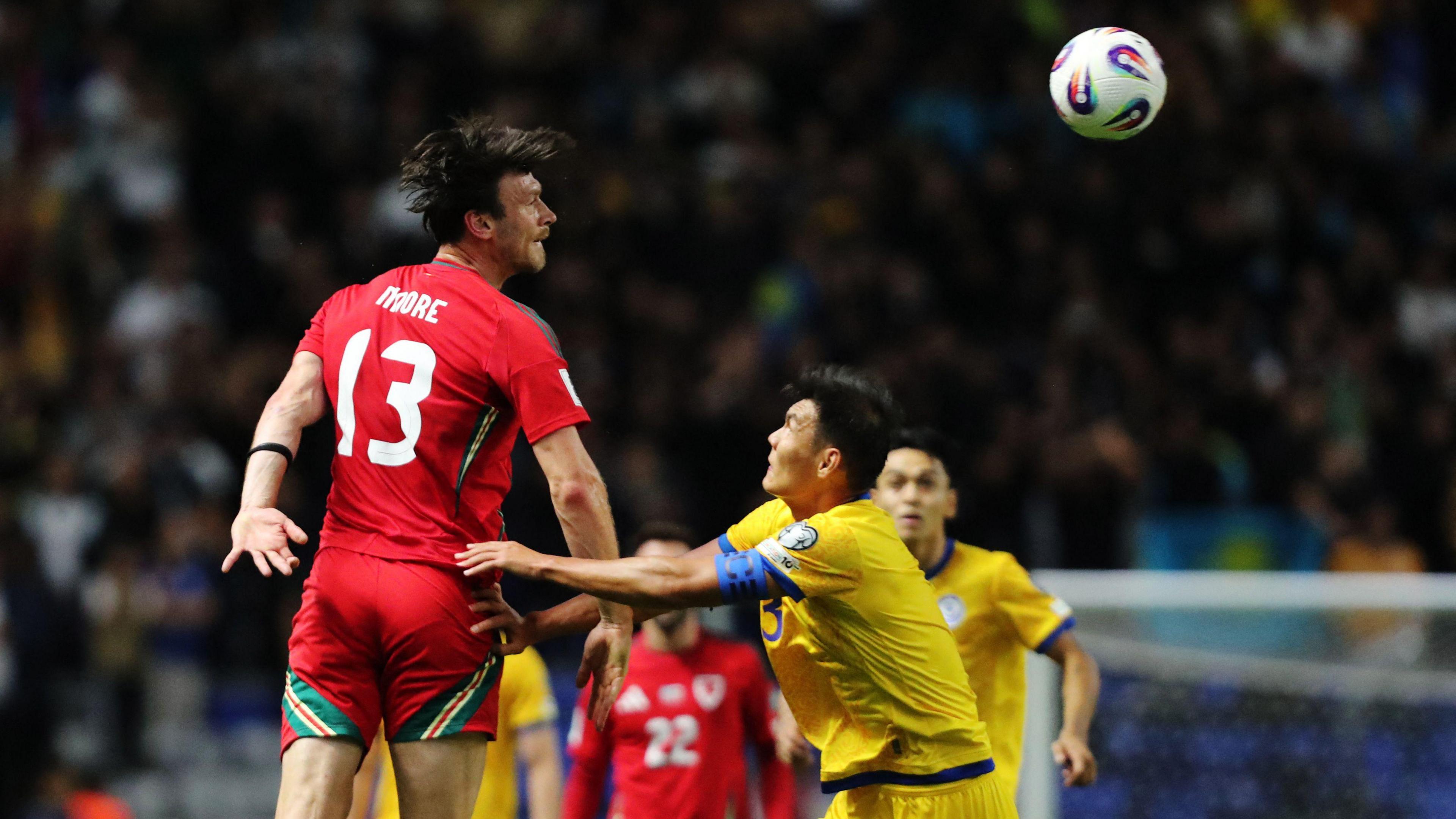 Wales' Kieffer Moore in action during the match.