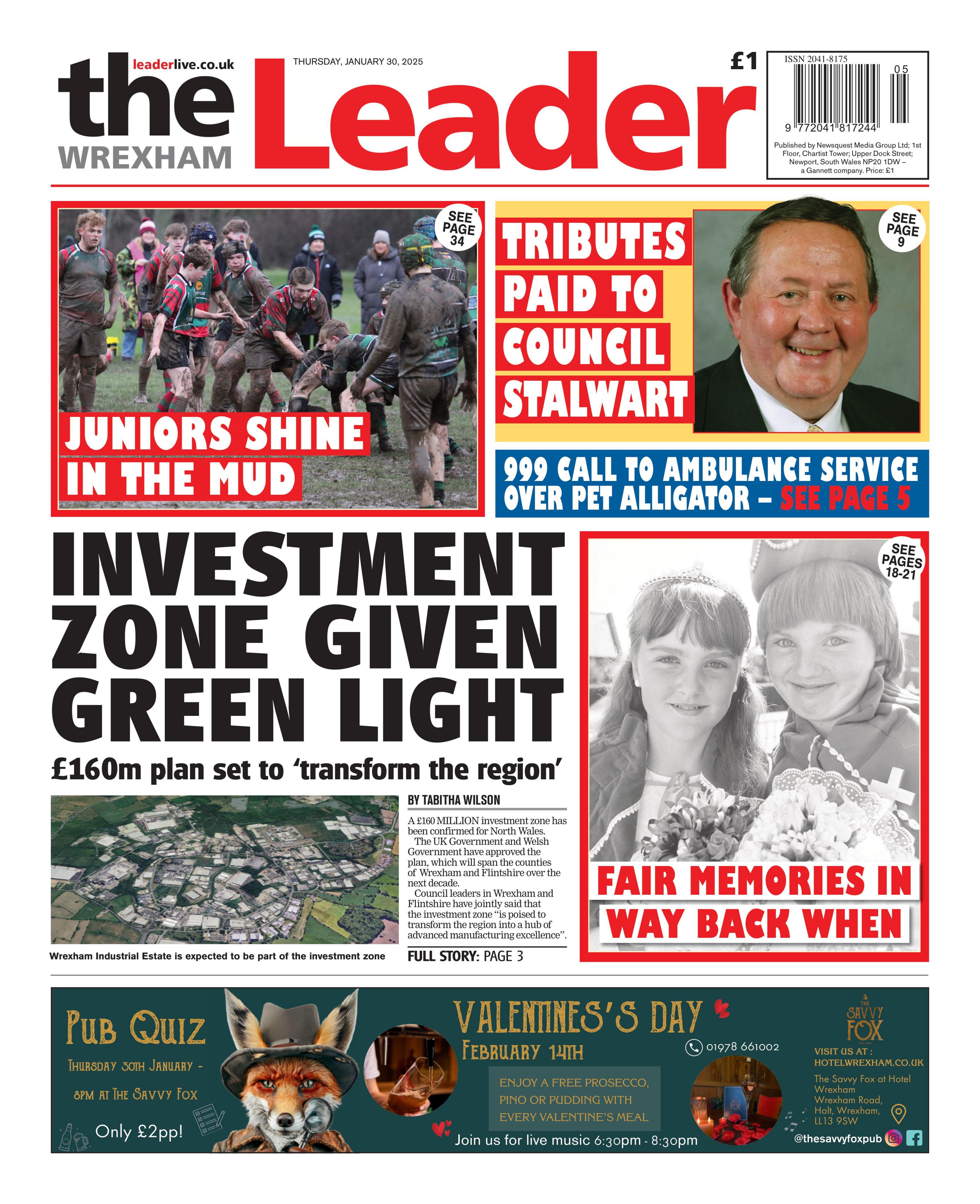 Front page of the Wrexham Leader