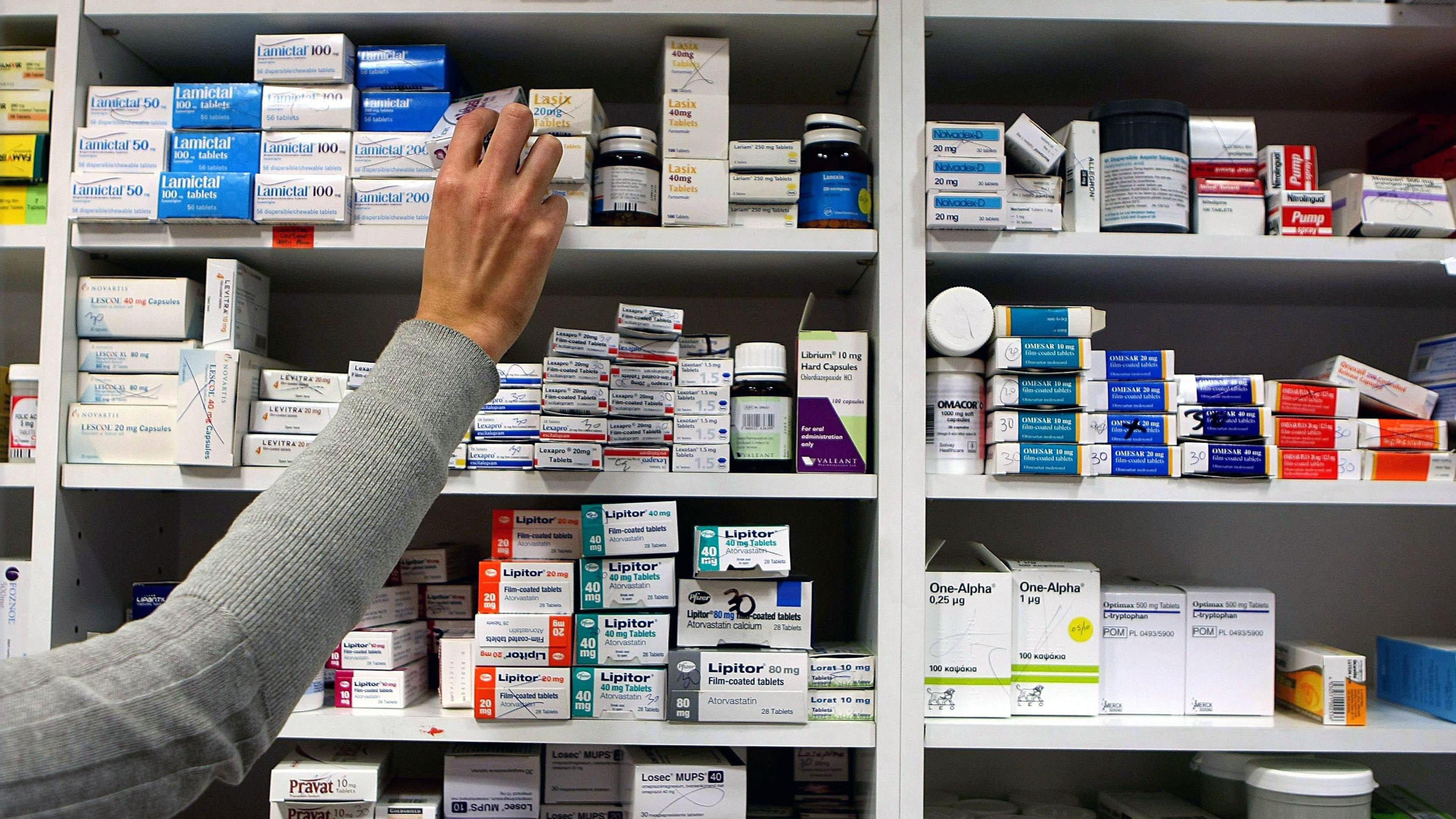 a shelf of medicines