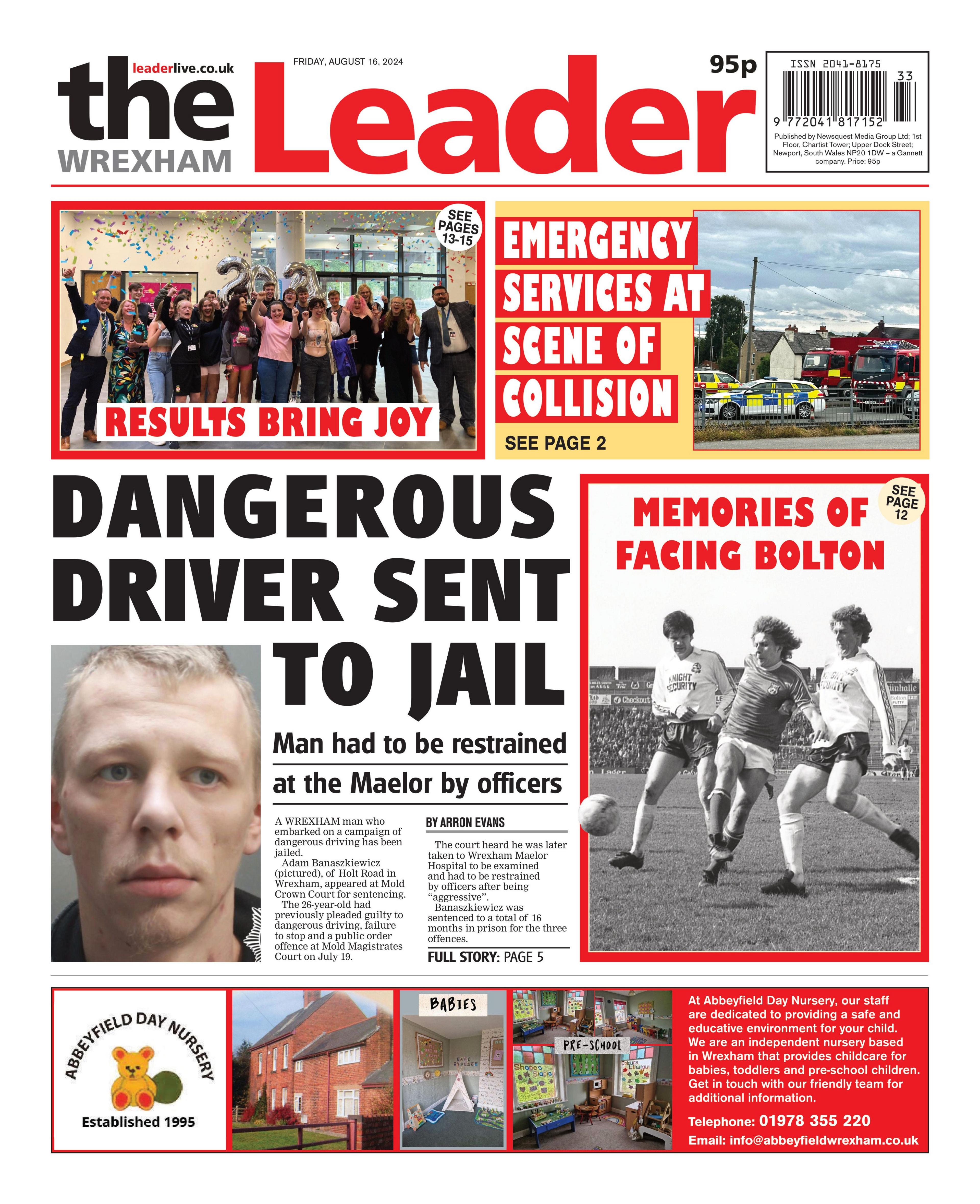 Front page of the Wrexham Leader