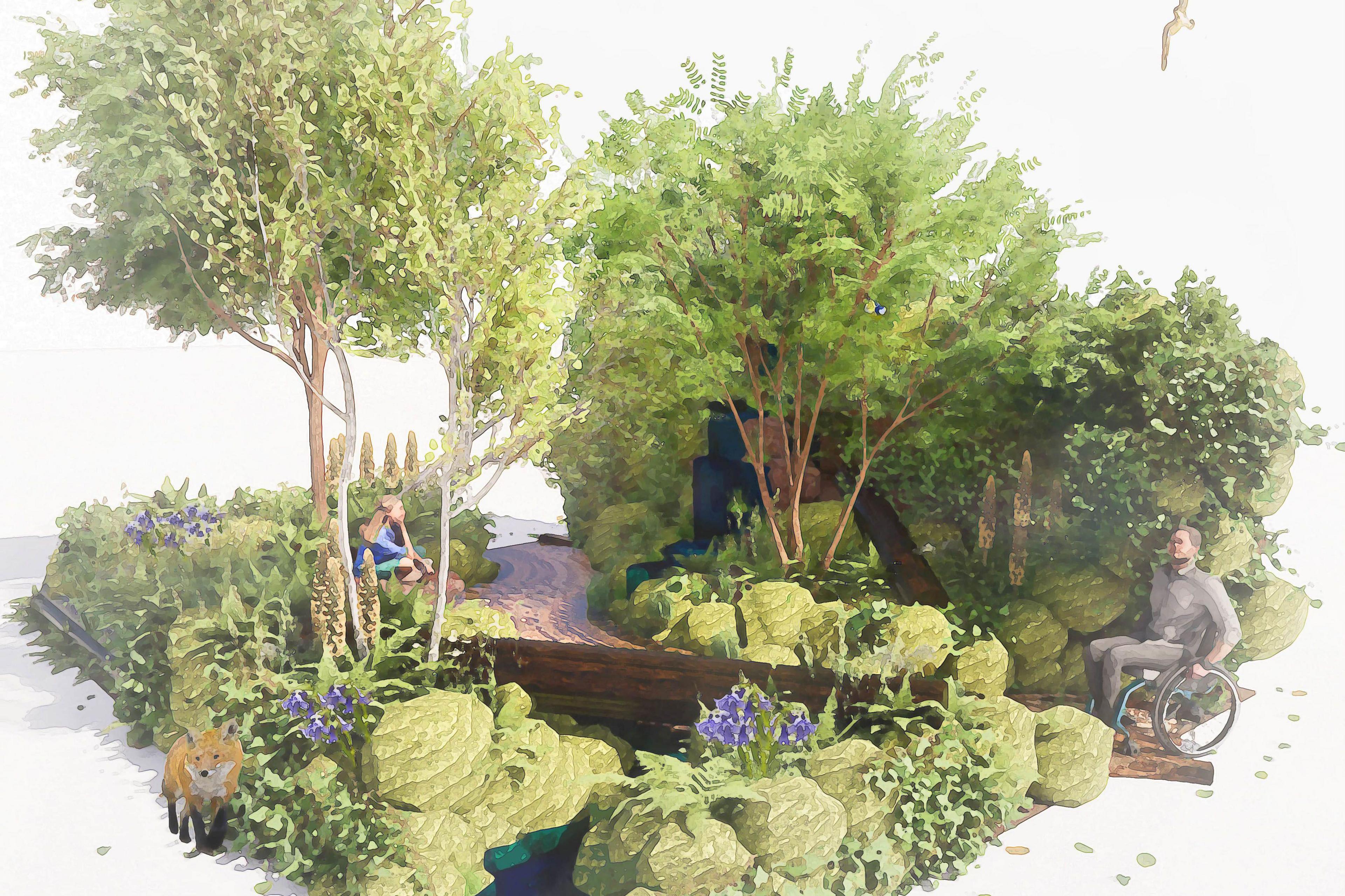 An artists impression of the British rainforest garden from the Wildlife Trusts for this year's Chelsea Flower Show.