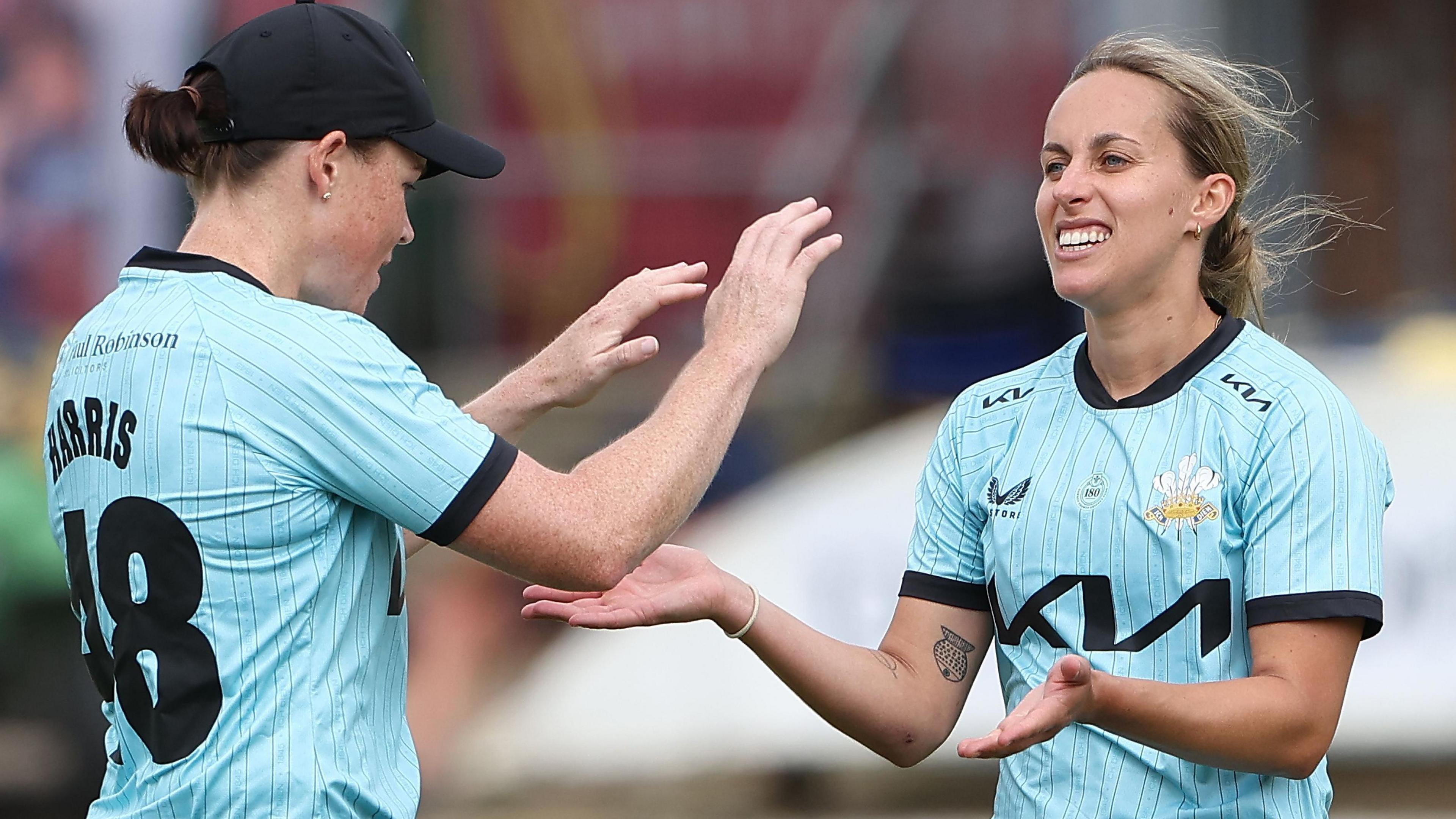 Tash Farrant takes a wicket for Surrey