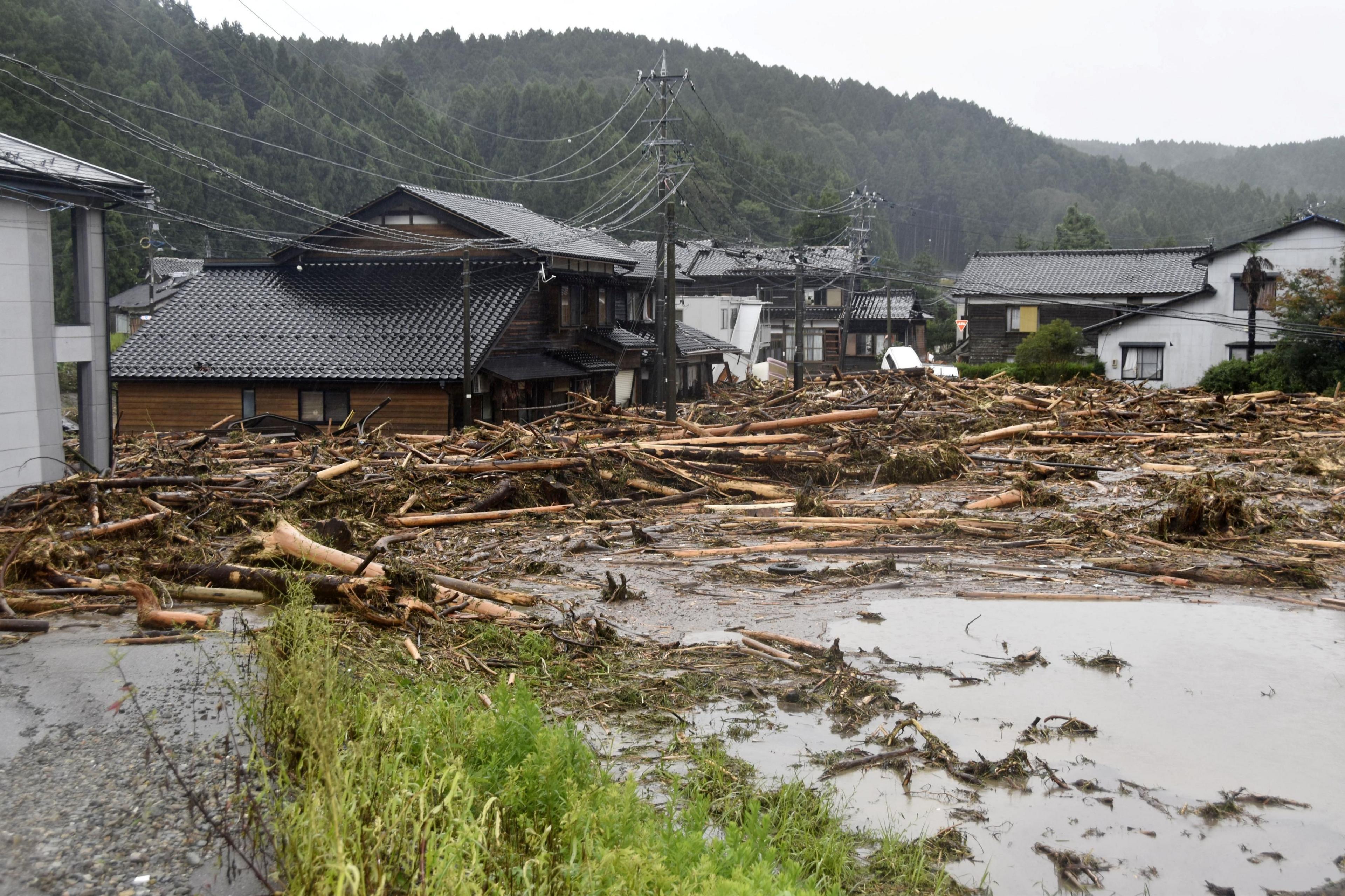 Debris following torrential rain in the city of Wajima