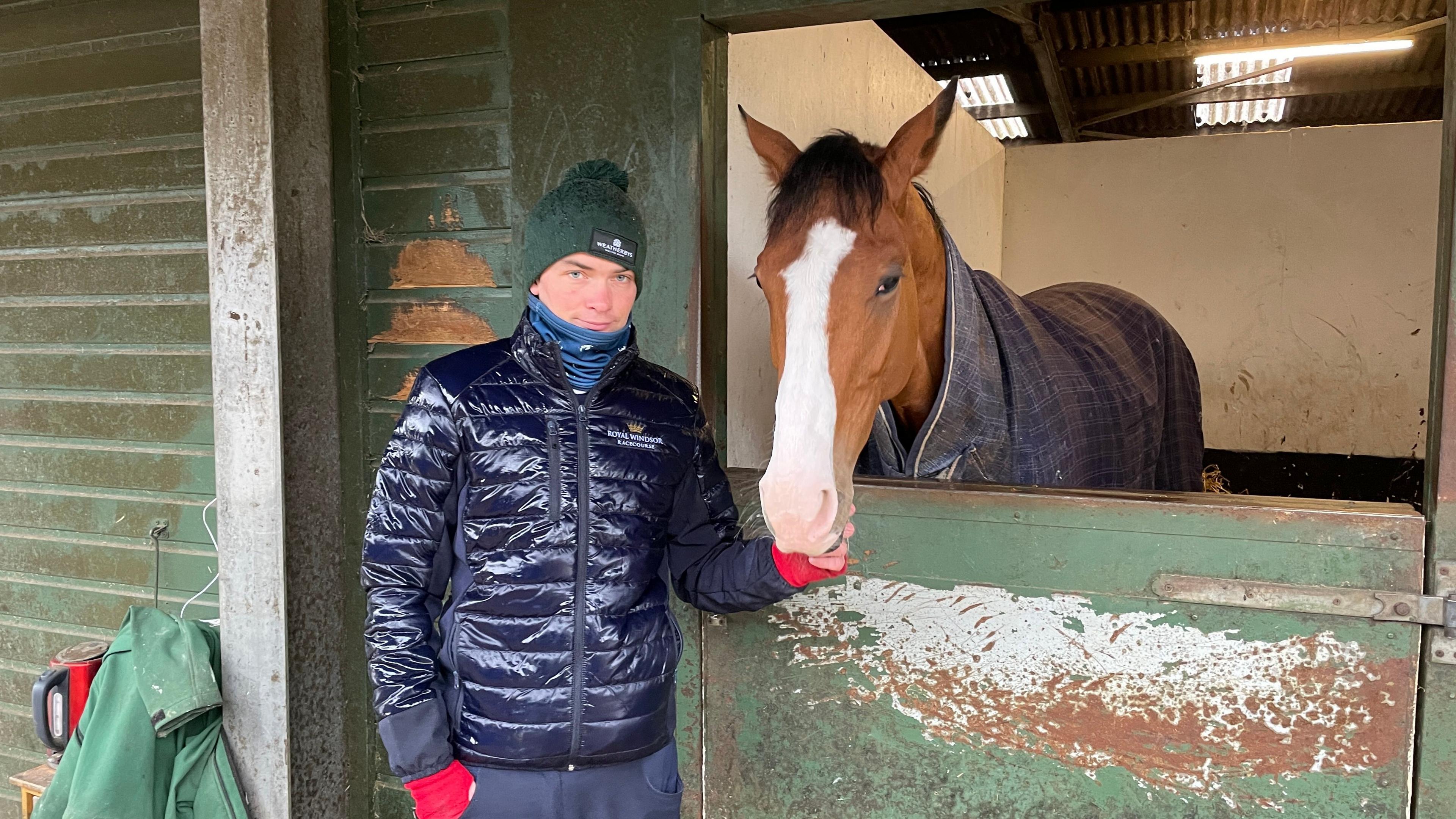 Willy Twiston-Davies with one of the horses in the family yard