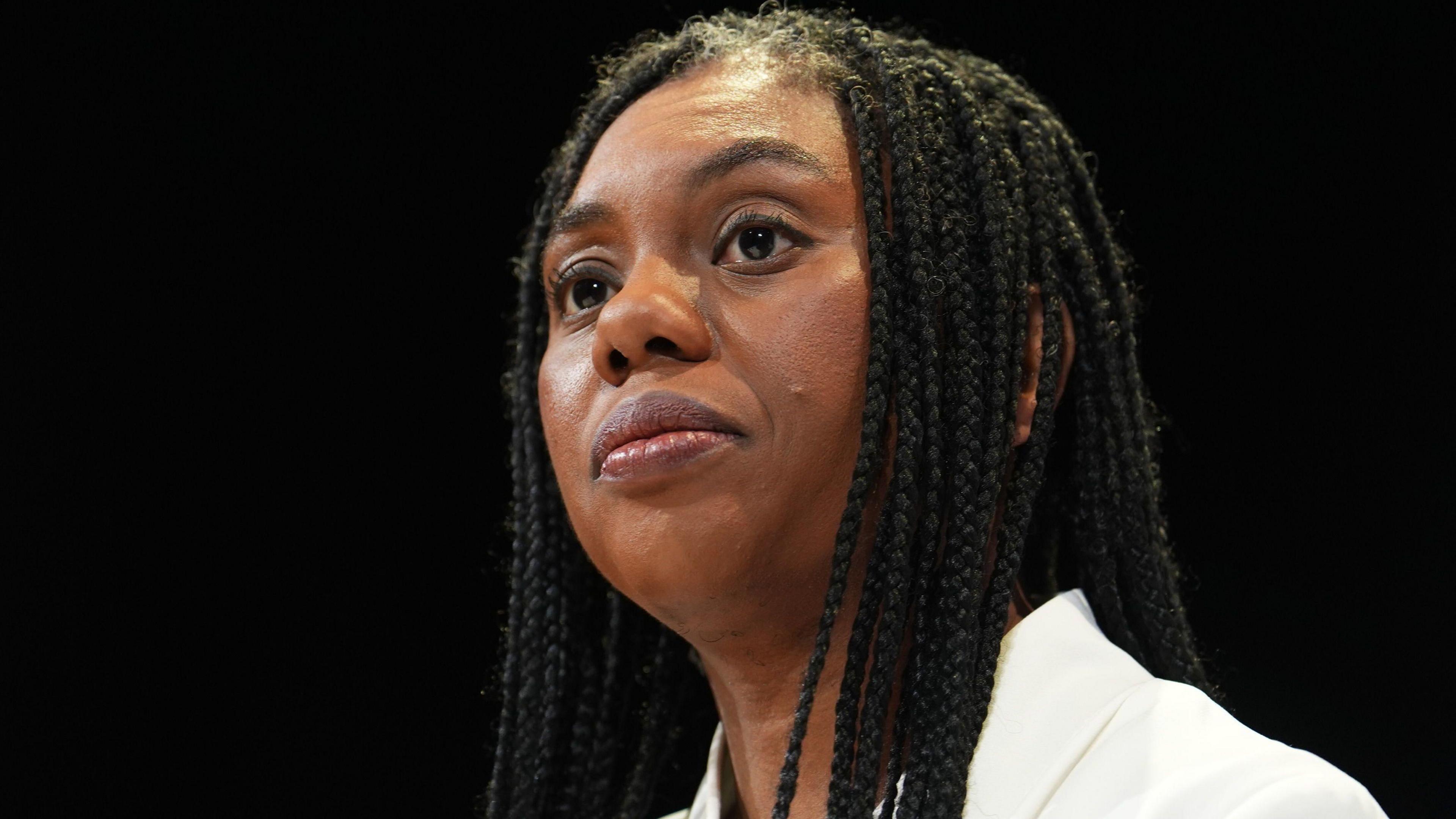 Conservative leader Kemi Badenoch pauses while speaking during the Alliance for Responsible Citizenship conference at ExCel London