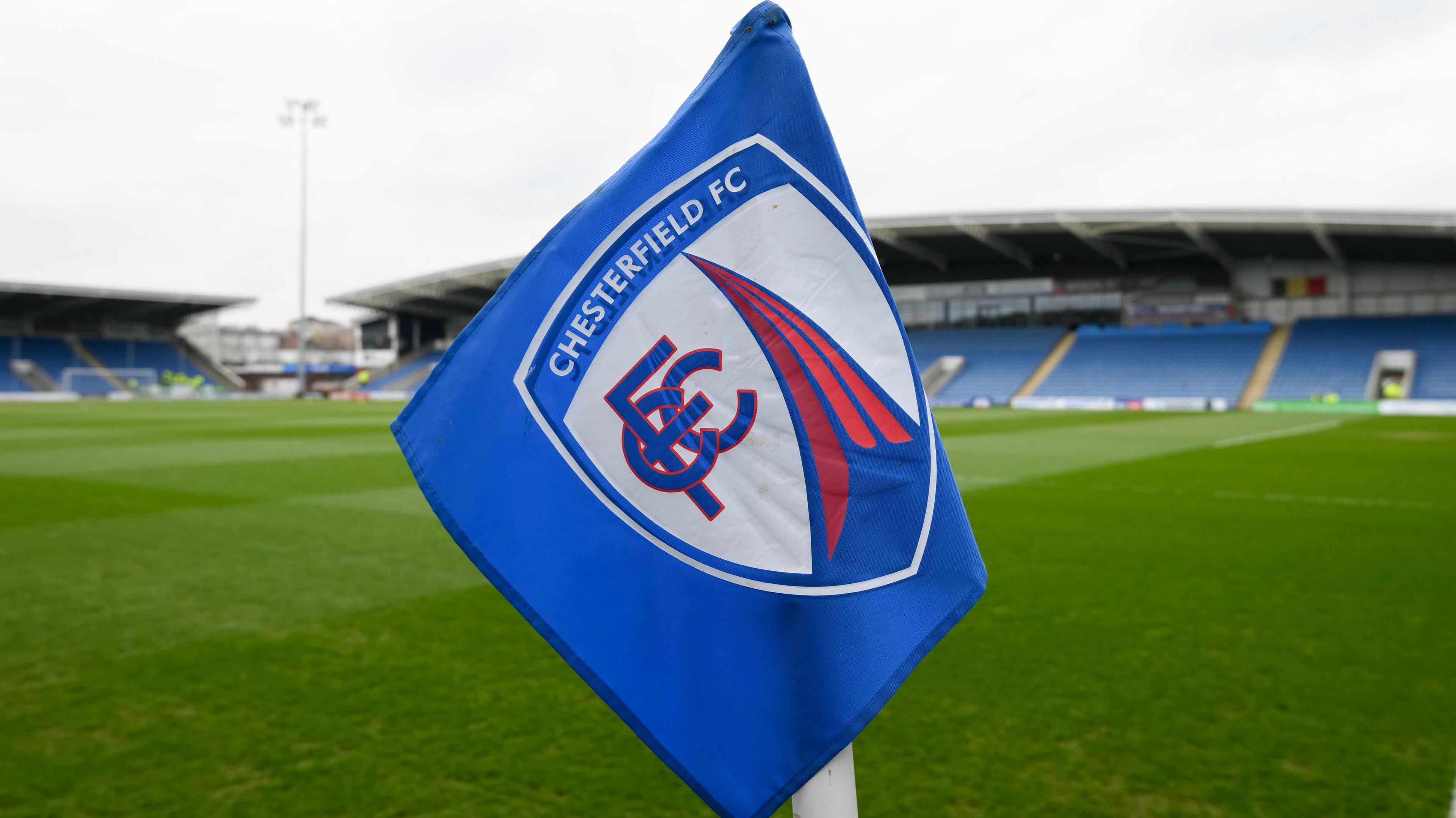 Chesterfield's stadium with a corner flag in the foreground