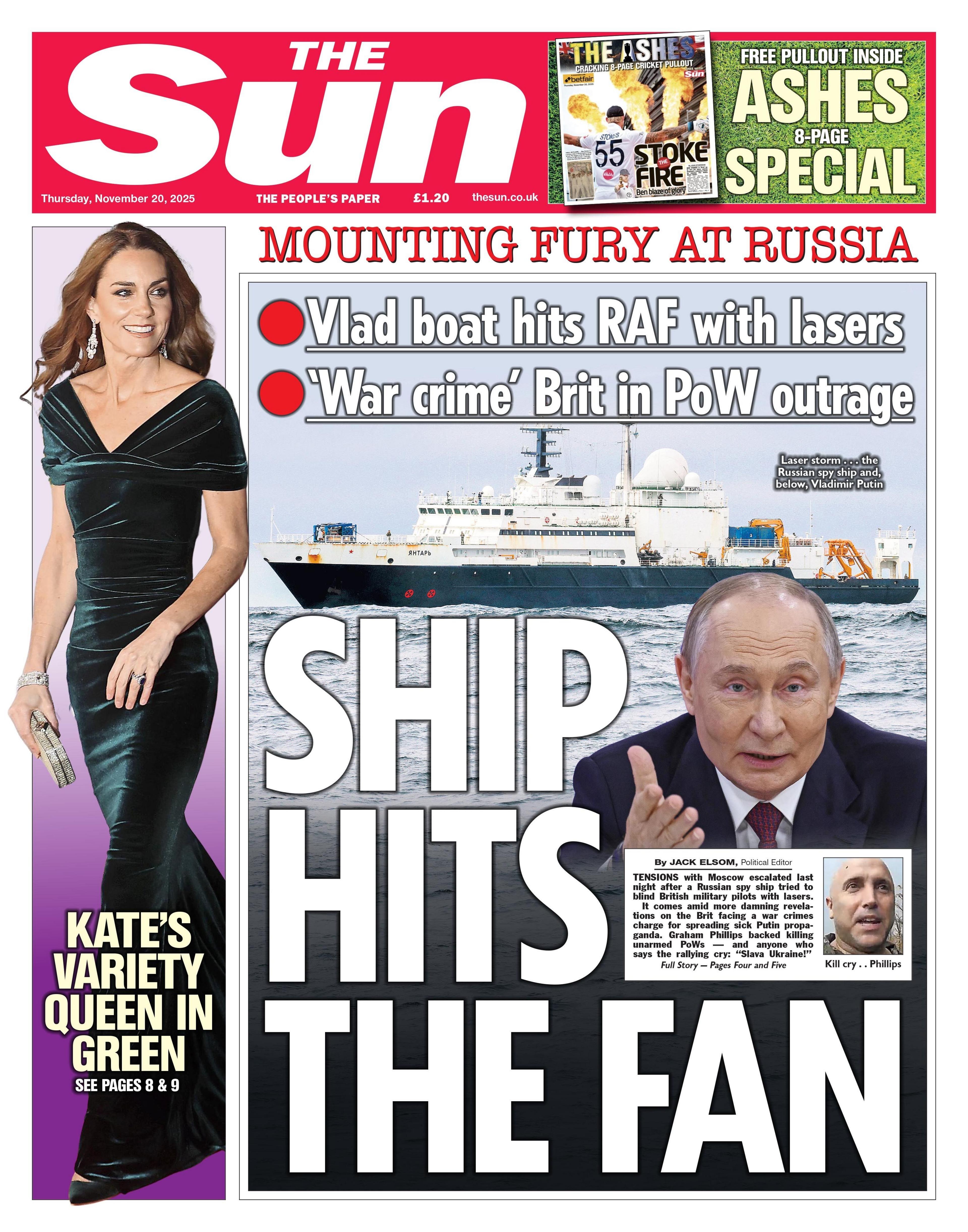 The headline on the front page of the Sun reads: “Ship hits the fan”.