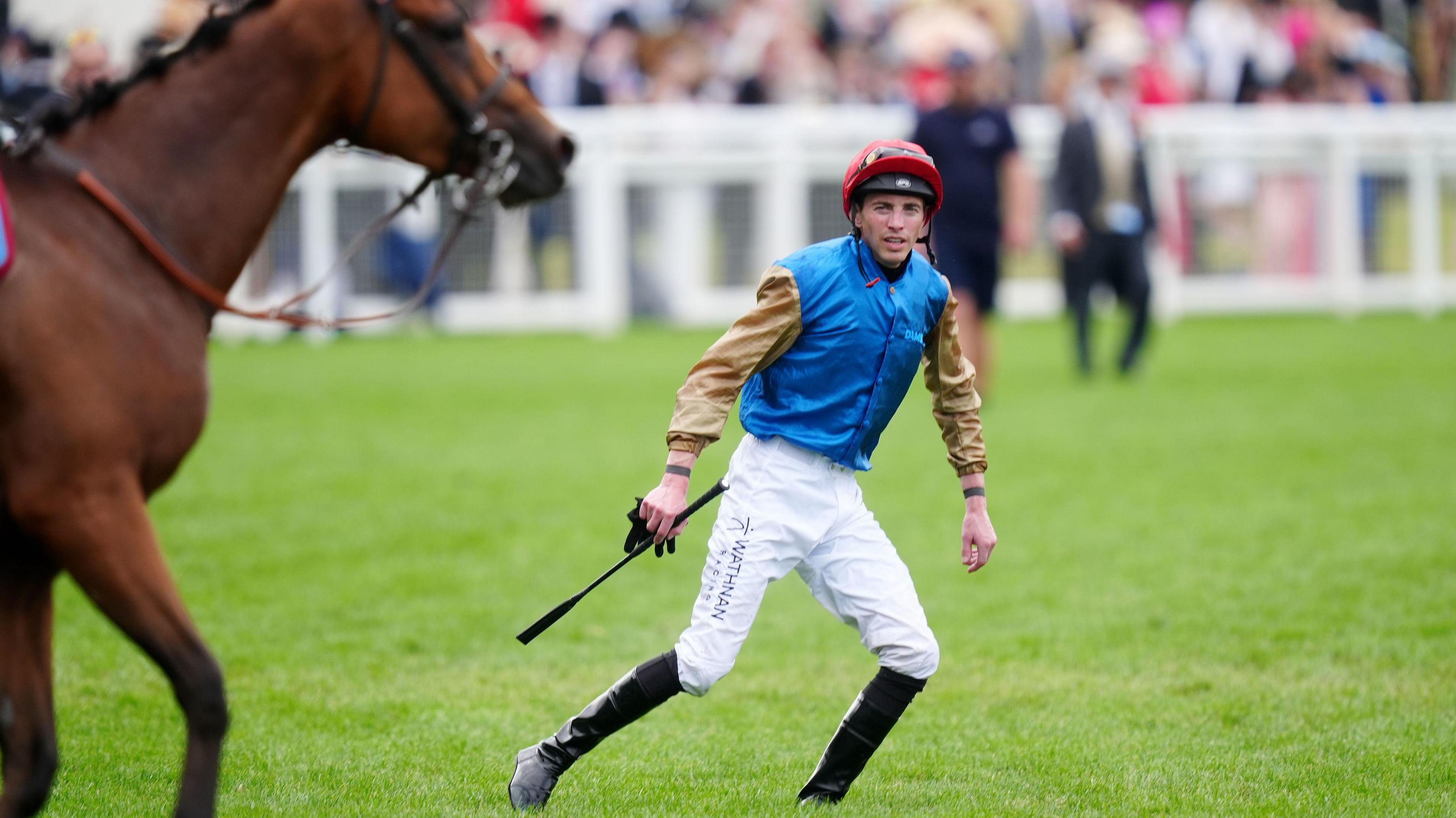 James Doyle was unshipped by Lazzat after the finishing line