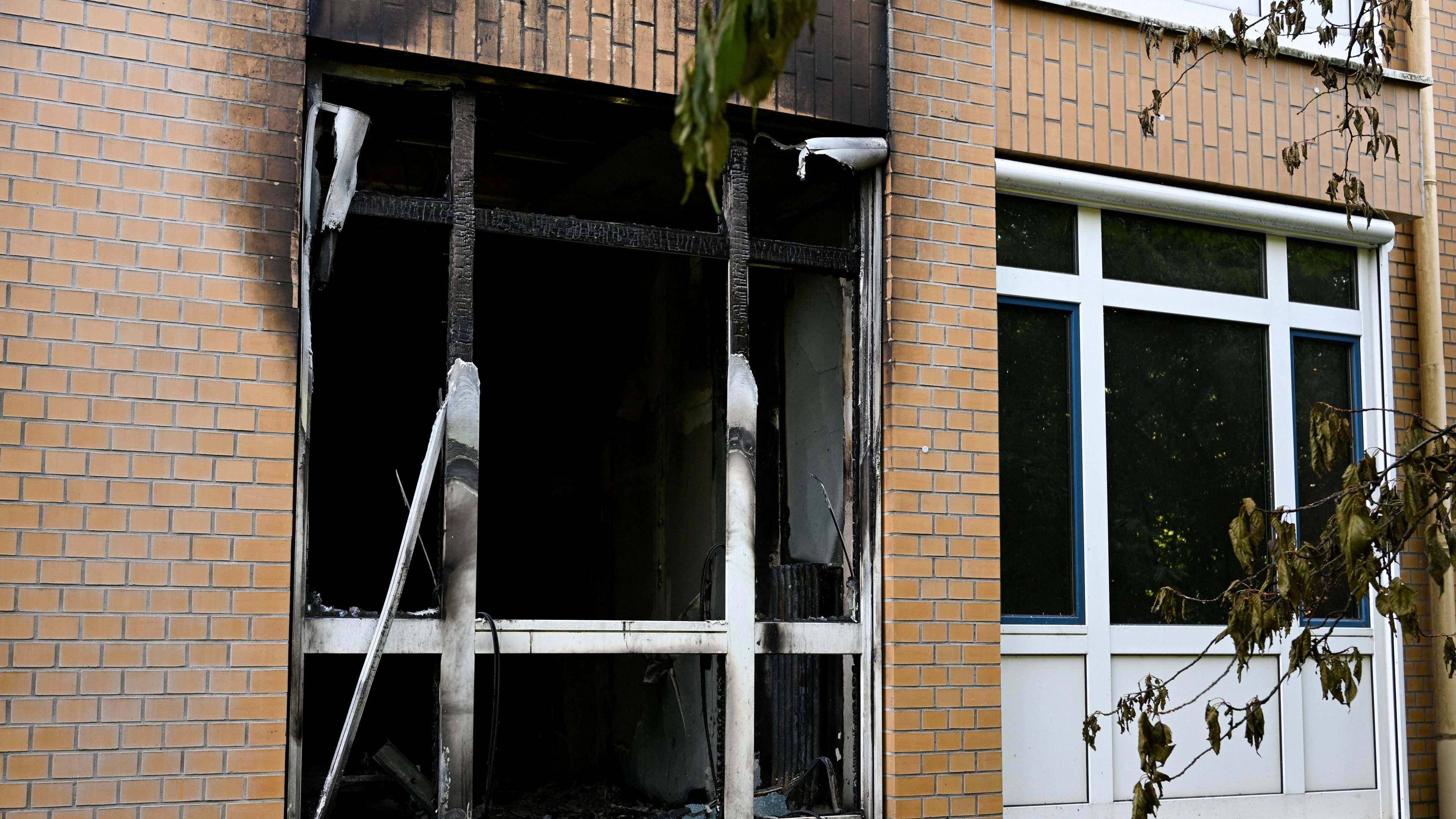 A burnt out window is pictured at the Marienkrankenhaus hospital in Hamburg.