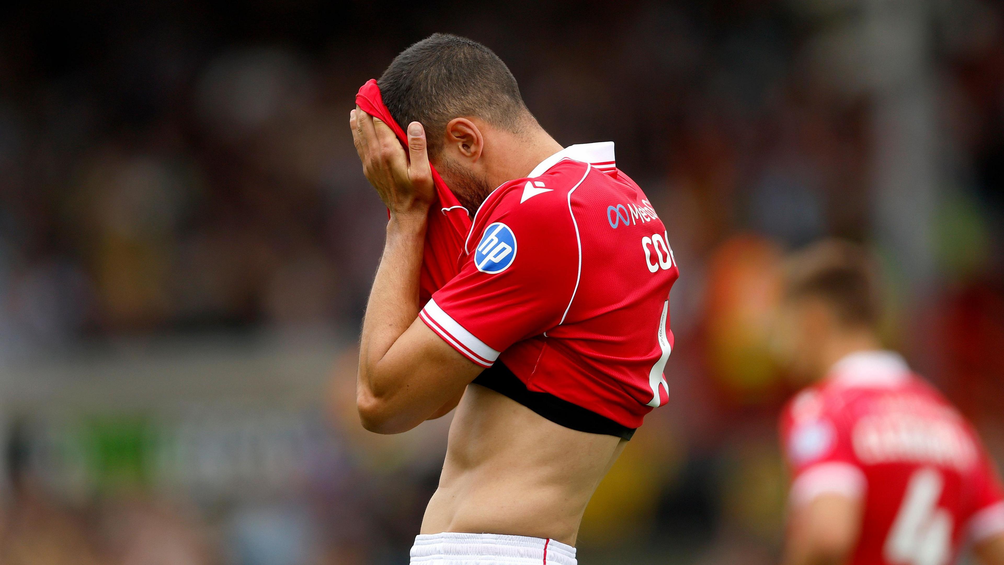 Defender Conor Coady looking dejected during Wrexham's loss to West Bromwich Albion in the Championship