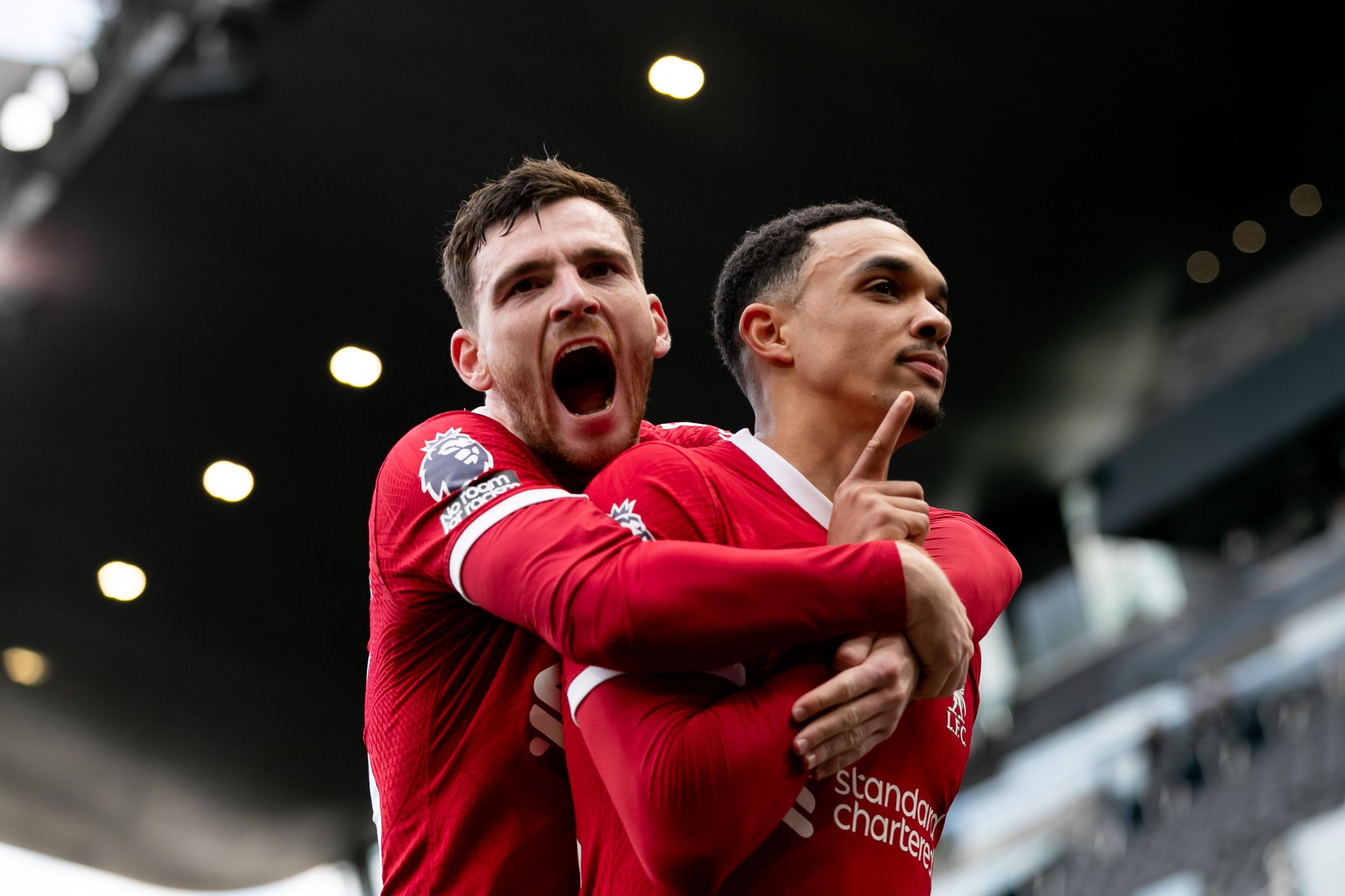 Liverpool's Andy Robertson and Trent Alexander-Arnold celebrate together