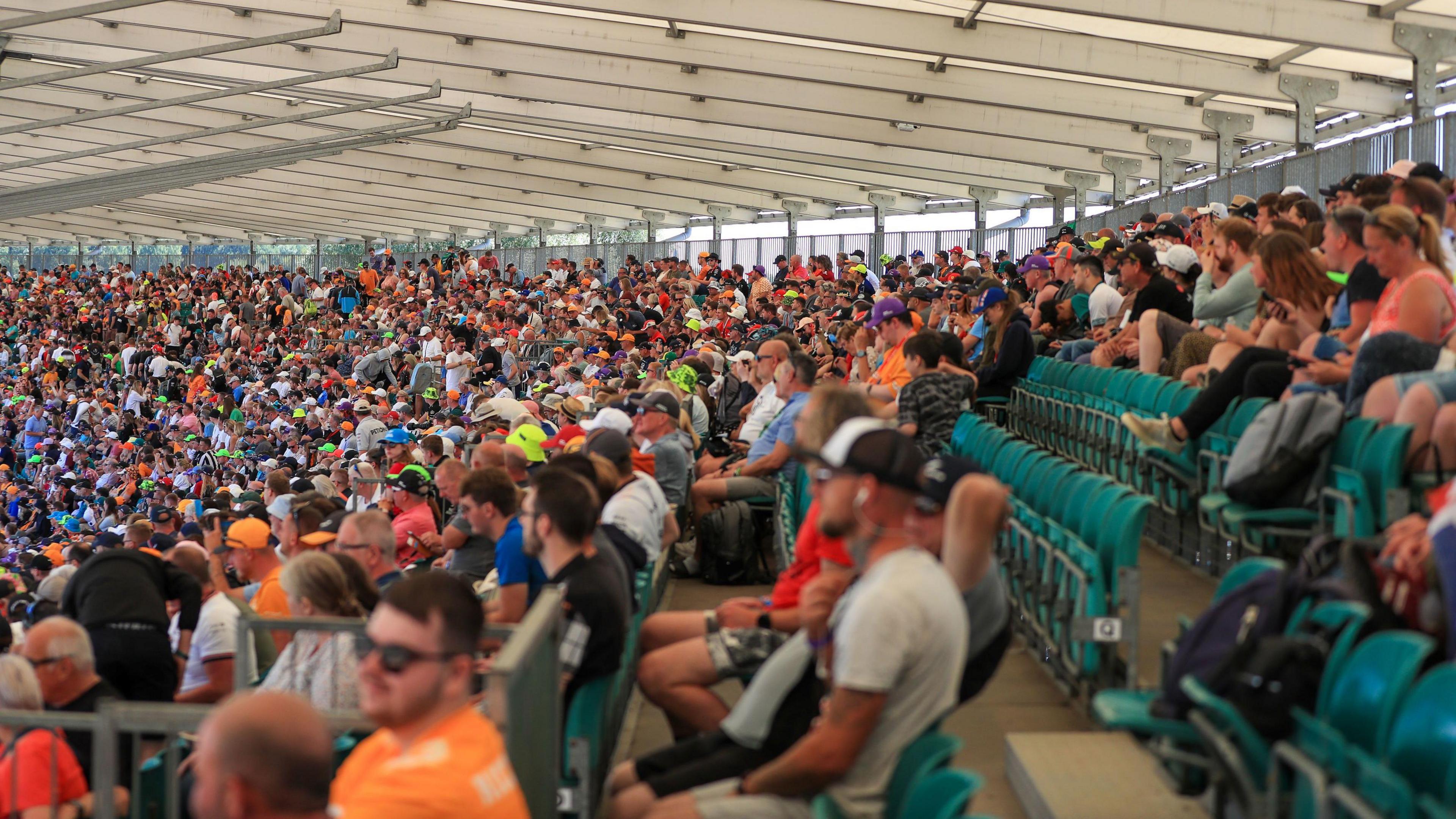 One of the stands at Silverstone circuit packed with fans 