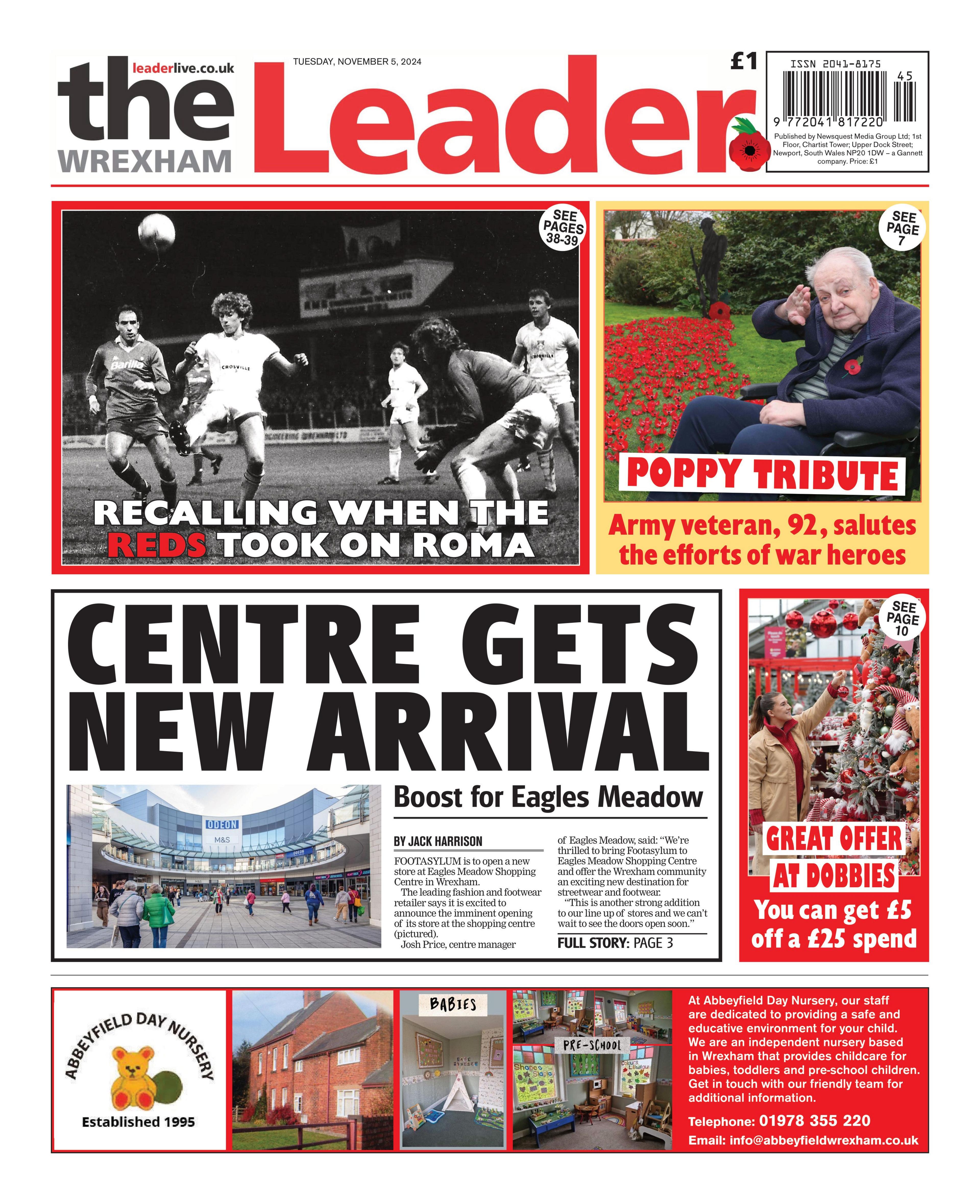 The front page of the Wrexham Leader 