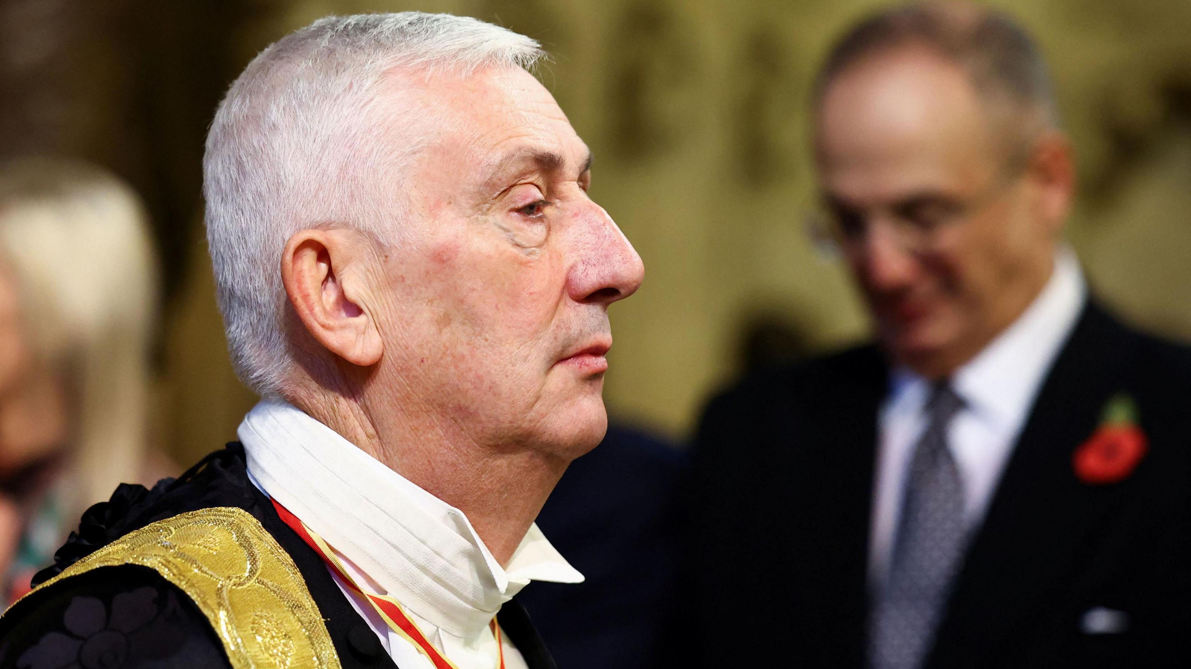 Photo of Speaker of The House of Commons Sir Lindsay Hoyle walks through the Members' Lobby at the Palace of Westminster ahead of the State Opening of Parliament 