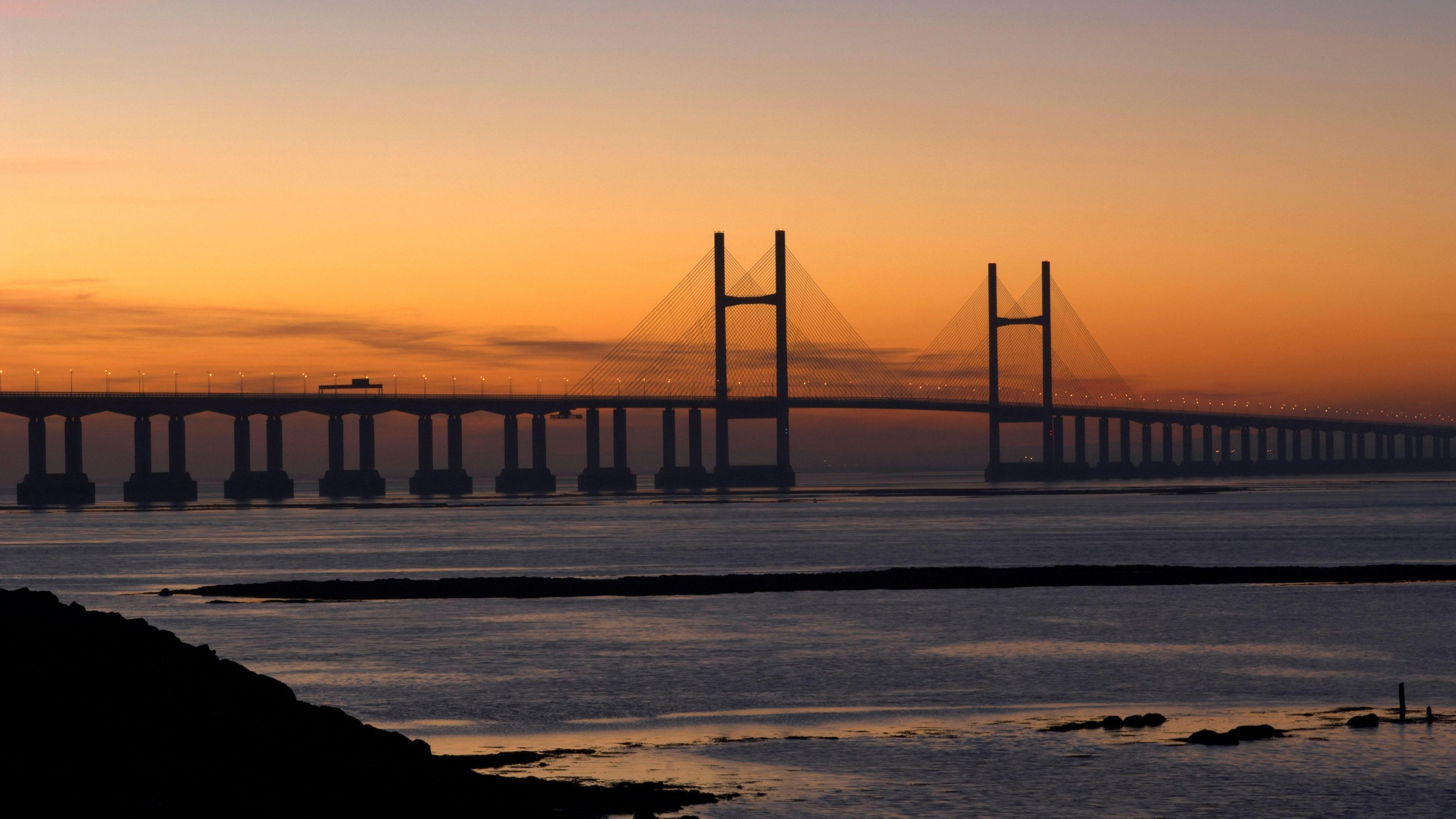 M4 Prince of Wales bridge at sunset.