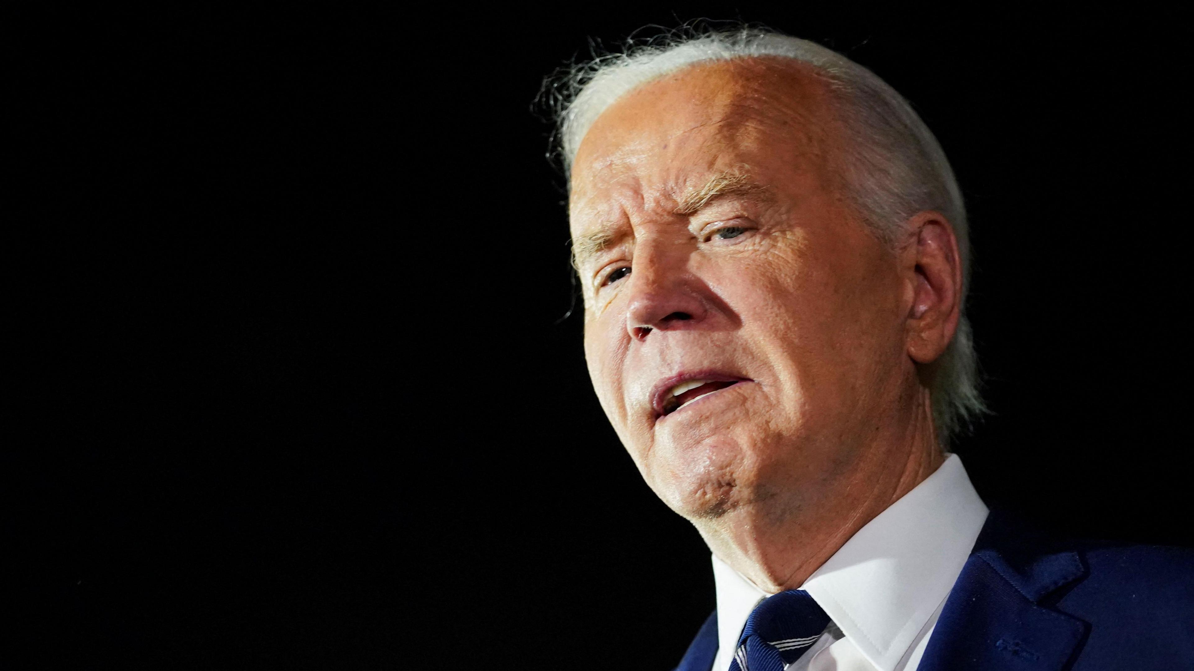 US President Joe Biden looks on at Joint Base Andrews in Maryland, US, August 1, 2024