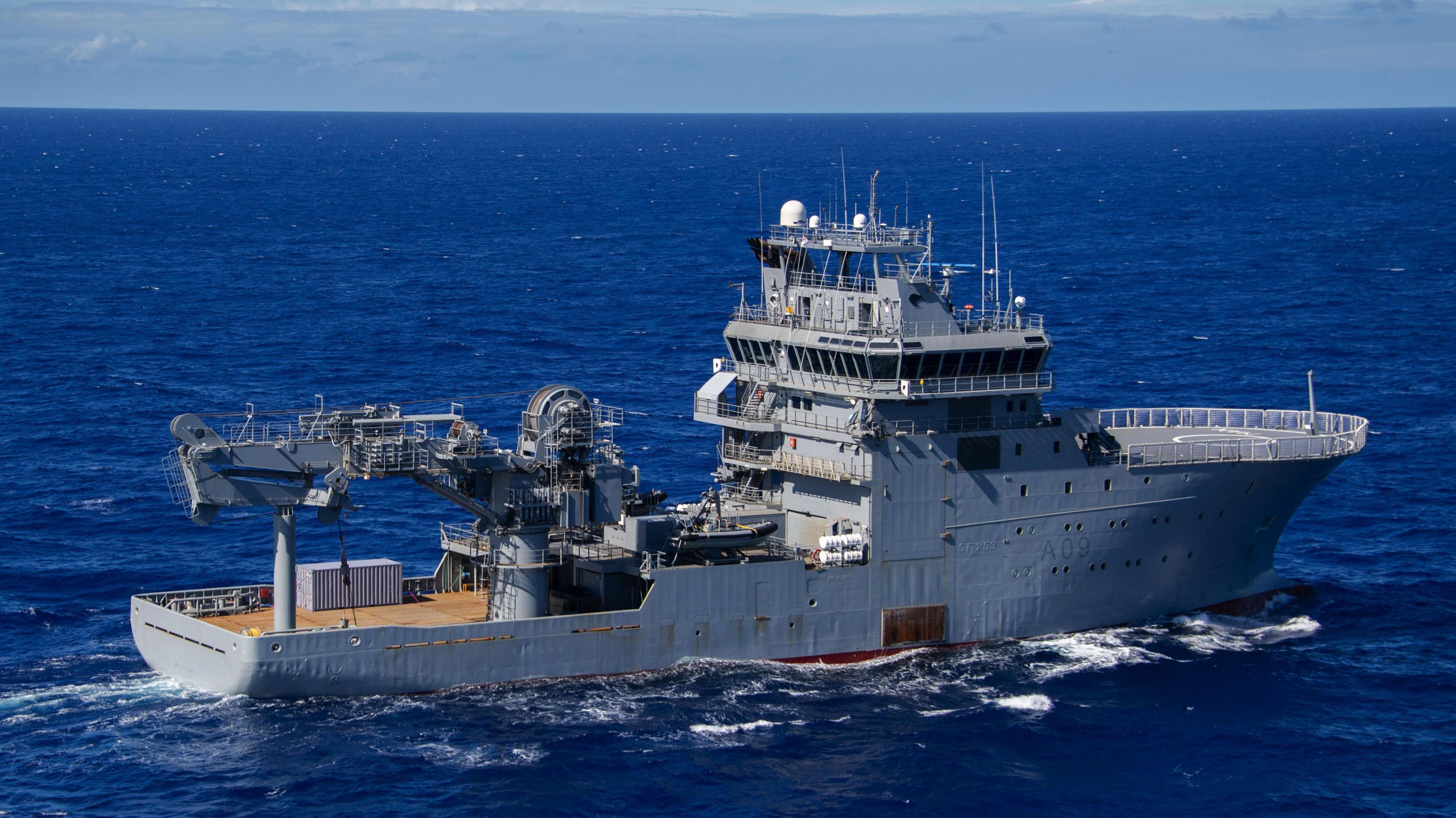 HMNZS Manawanui in the Pacific Ocean during a tactical exercise in 2020.