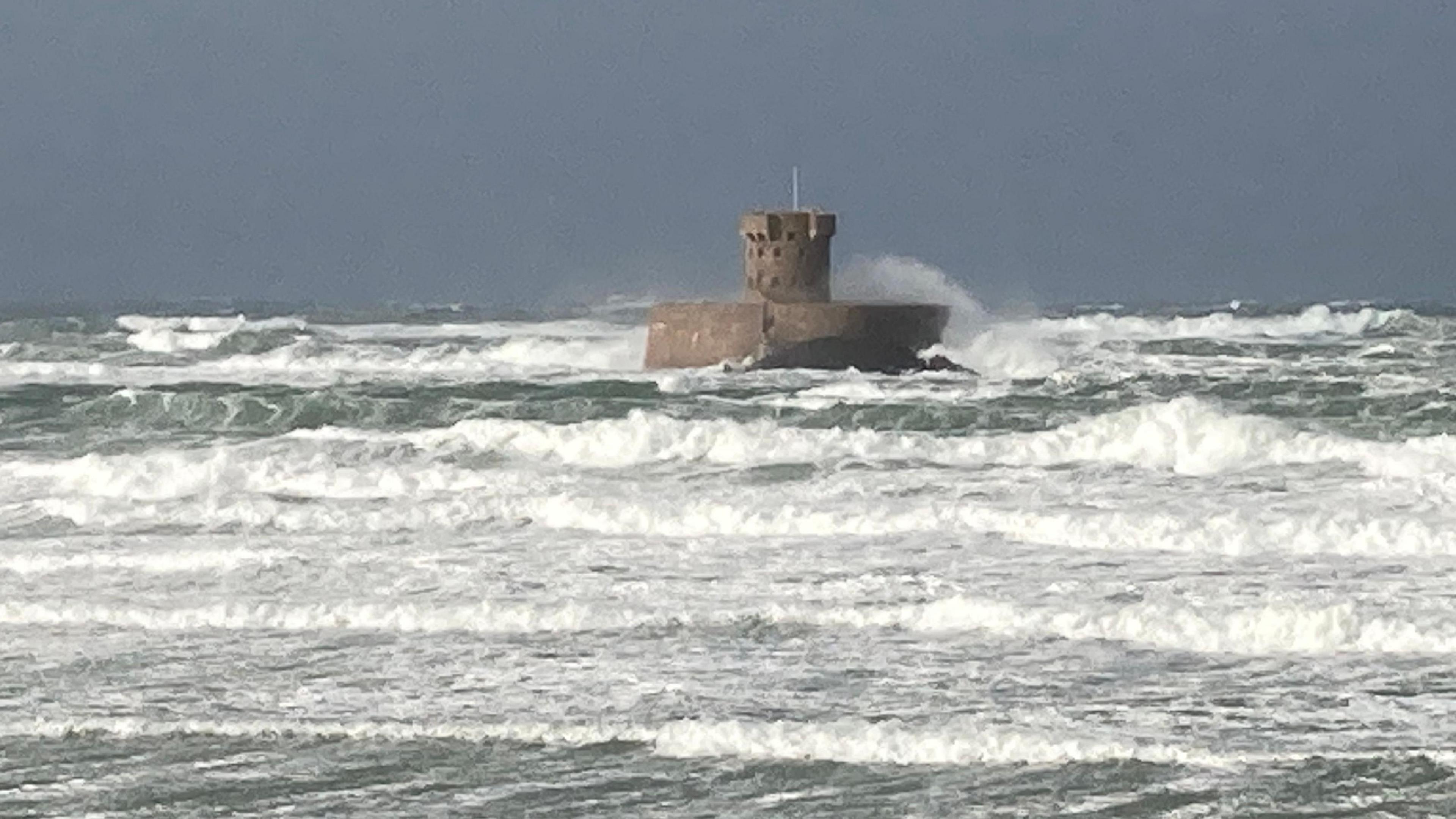 Fierce waves batter the beach at St Ouen.