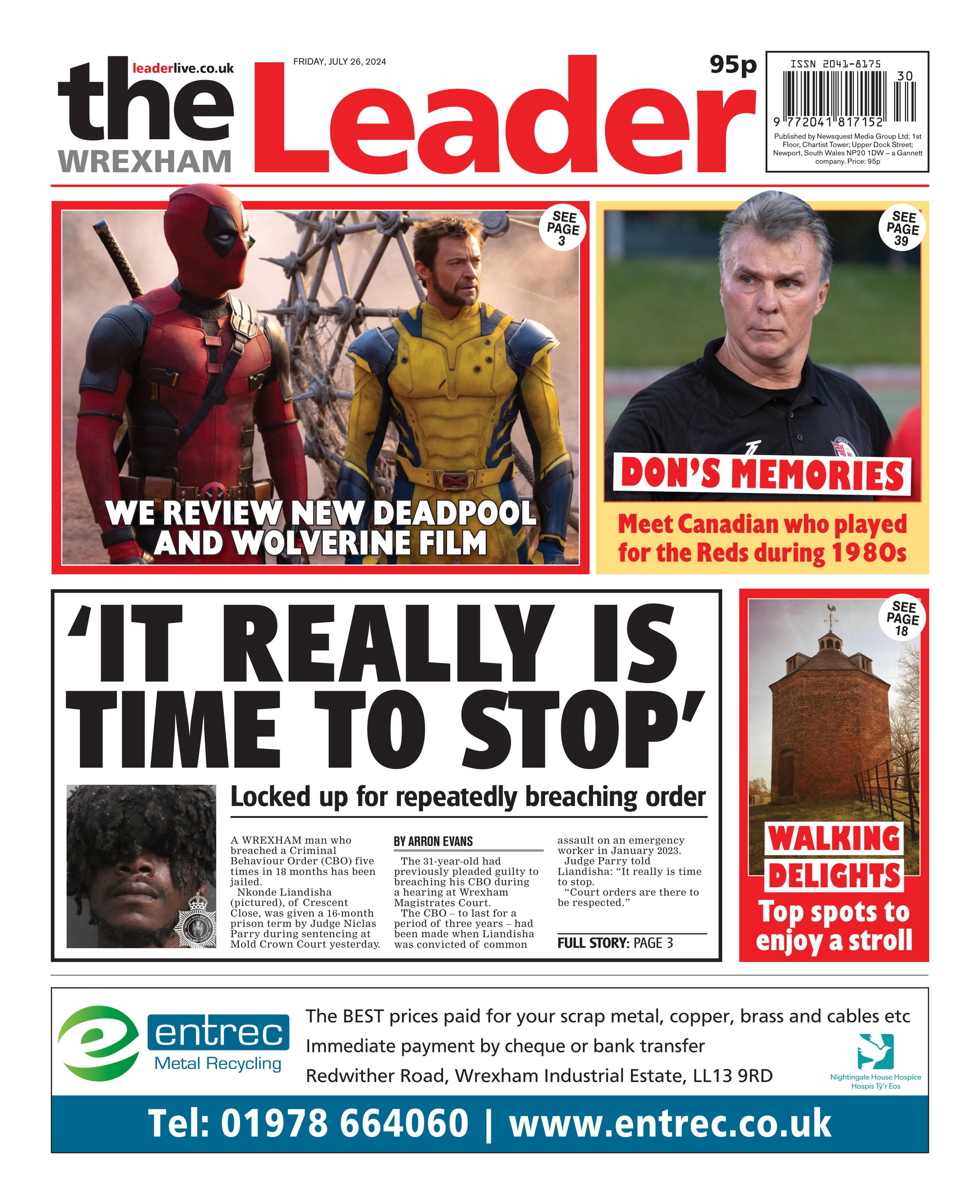 The Wrexham Leader front page