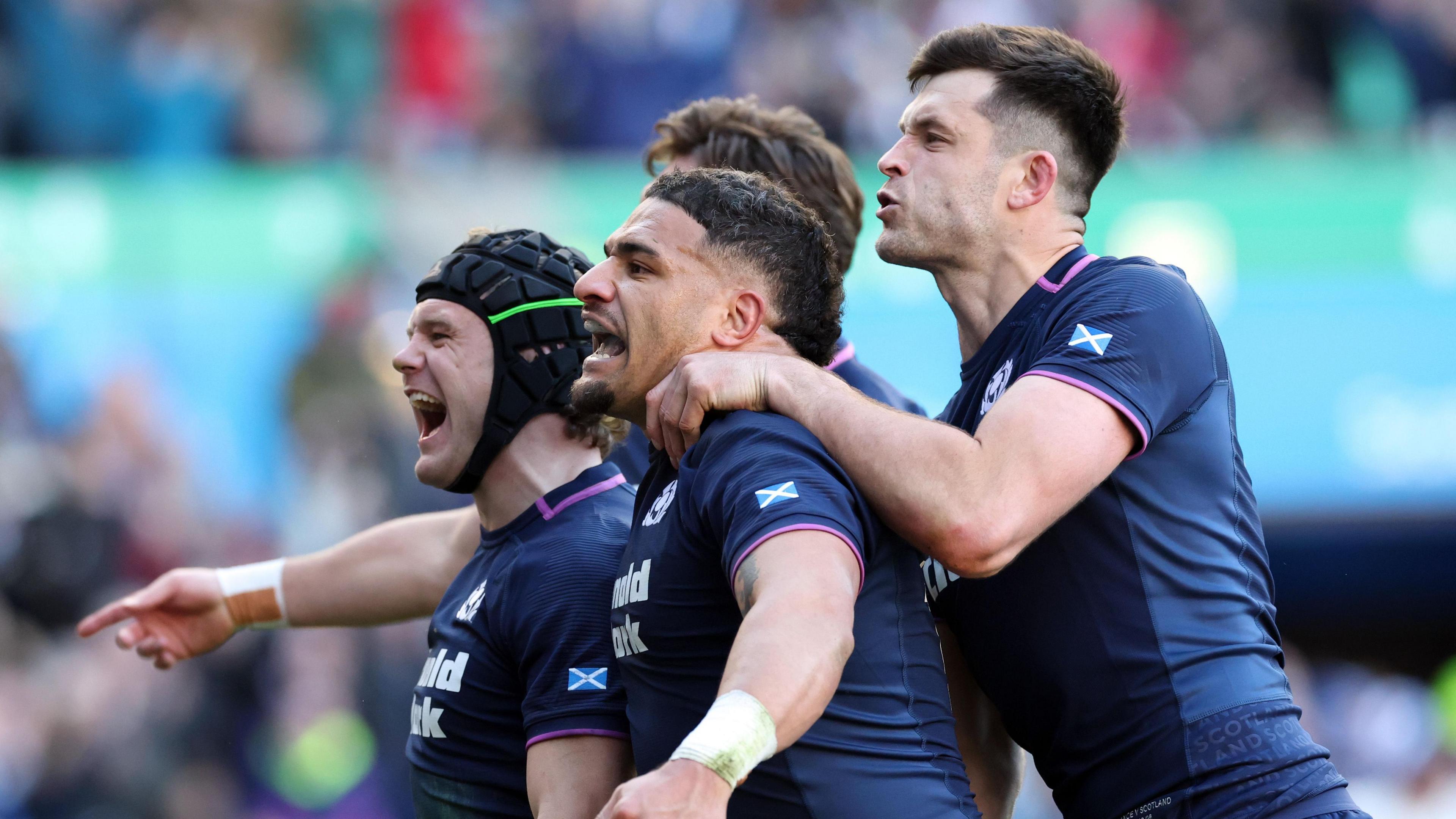 Scotland celebrate a try against France