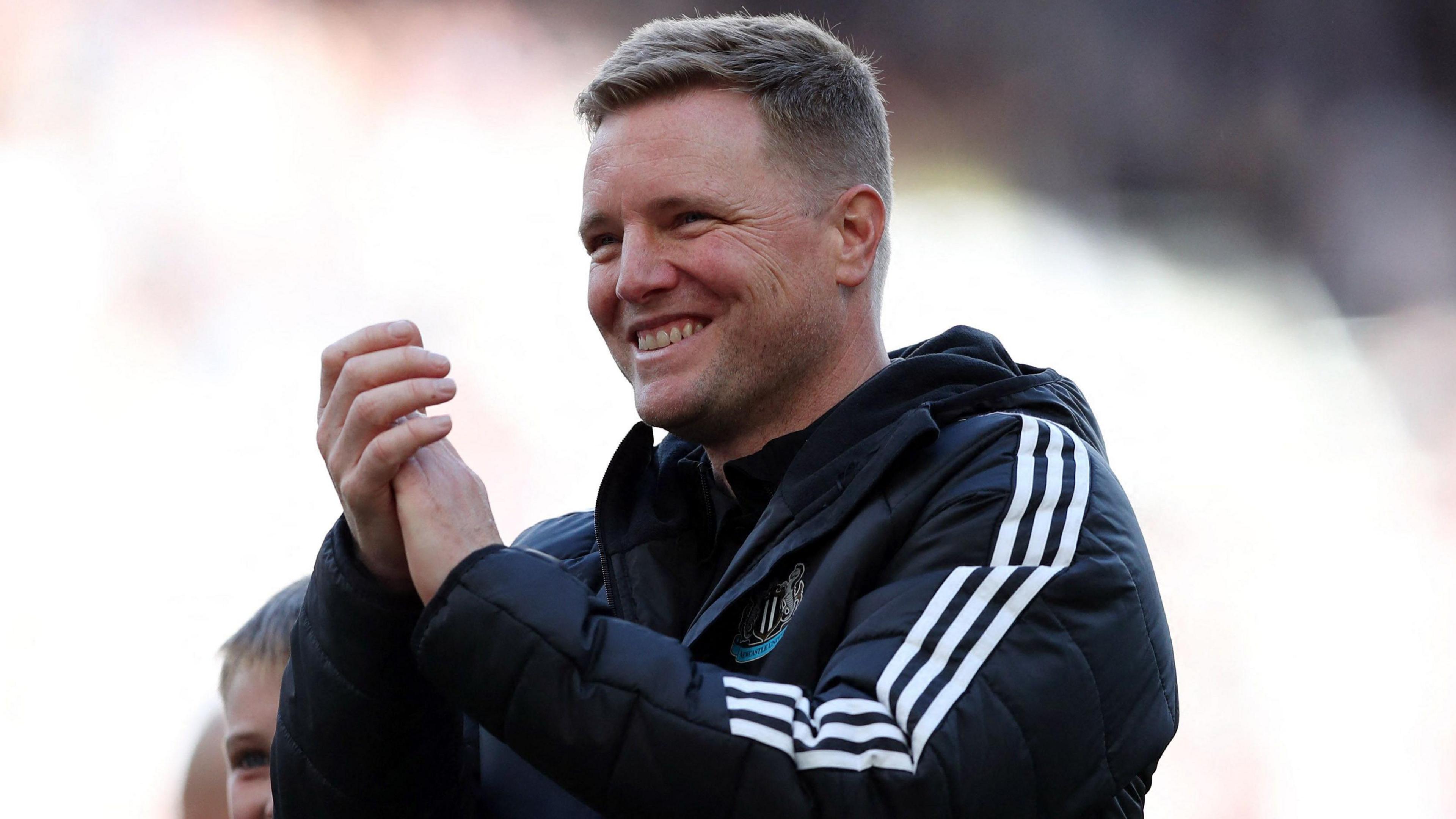 Manager Eddie Howe takes the acclaim after leading Newcastle United back into the Champions League