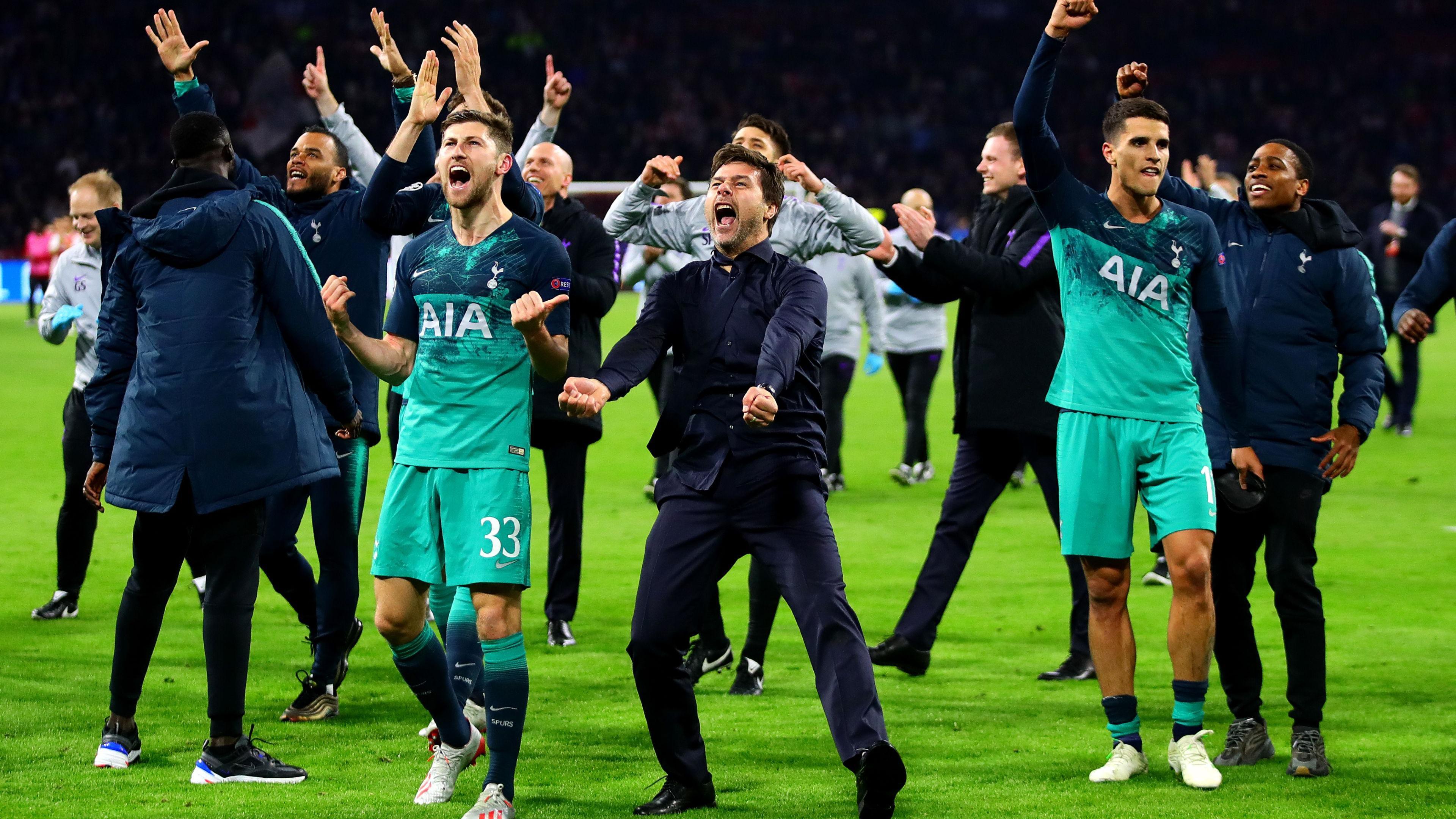 Tottenham and Mauricio Pochettino celebrate reaching the 2019 Champions League final