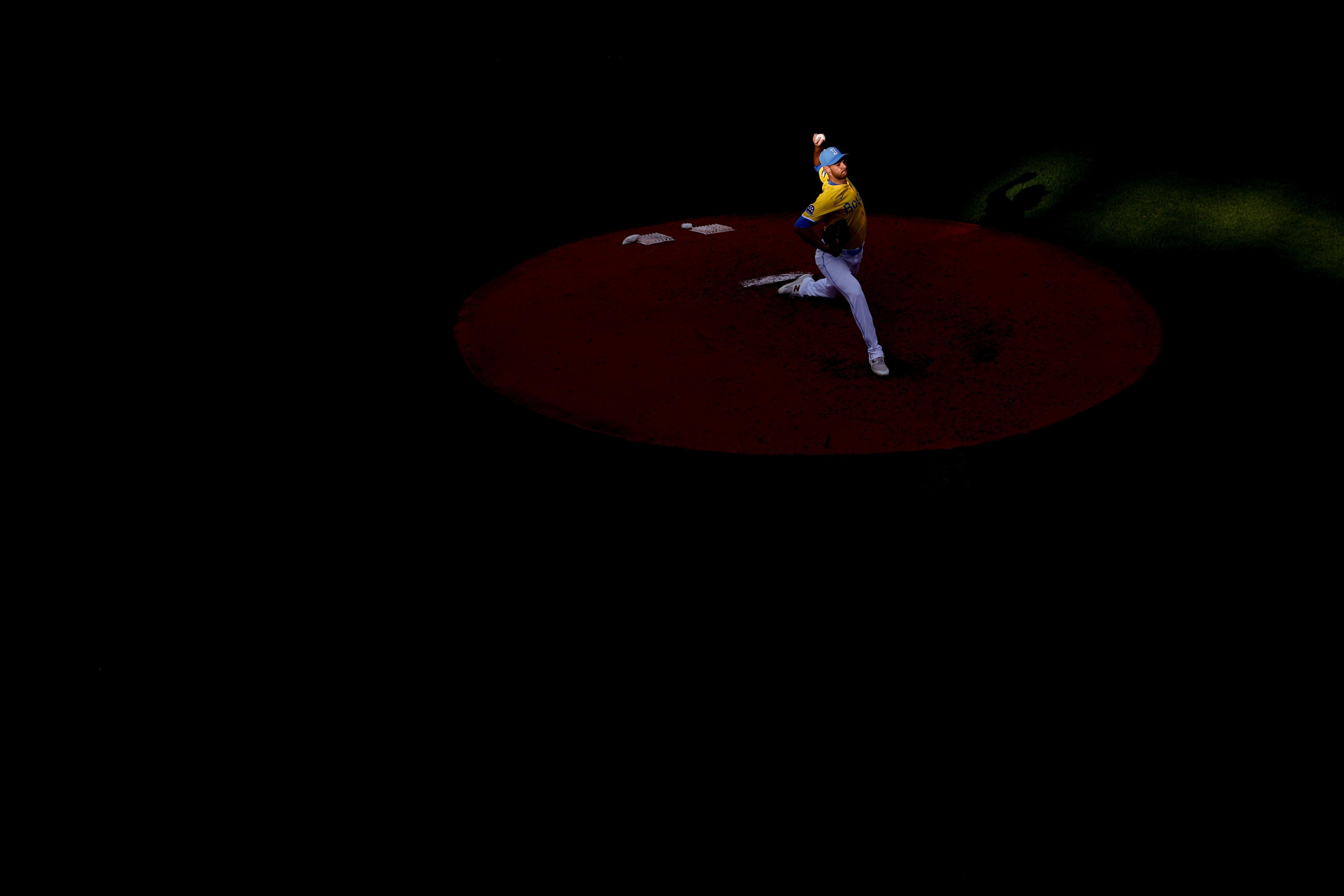 Boston Red Sox's Steven Matz pitches against the Houston Astros during the sixth inning at Fenway Park in Boston, Massachusetts. Photo By Winslow Townson