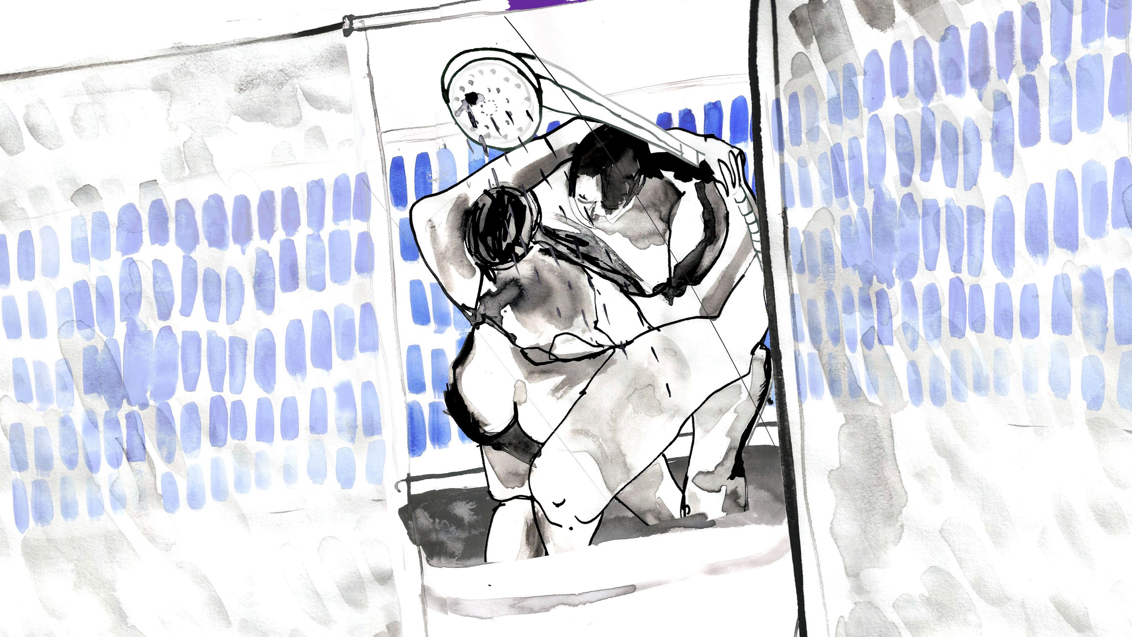 Illustration - a struggle in the shower