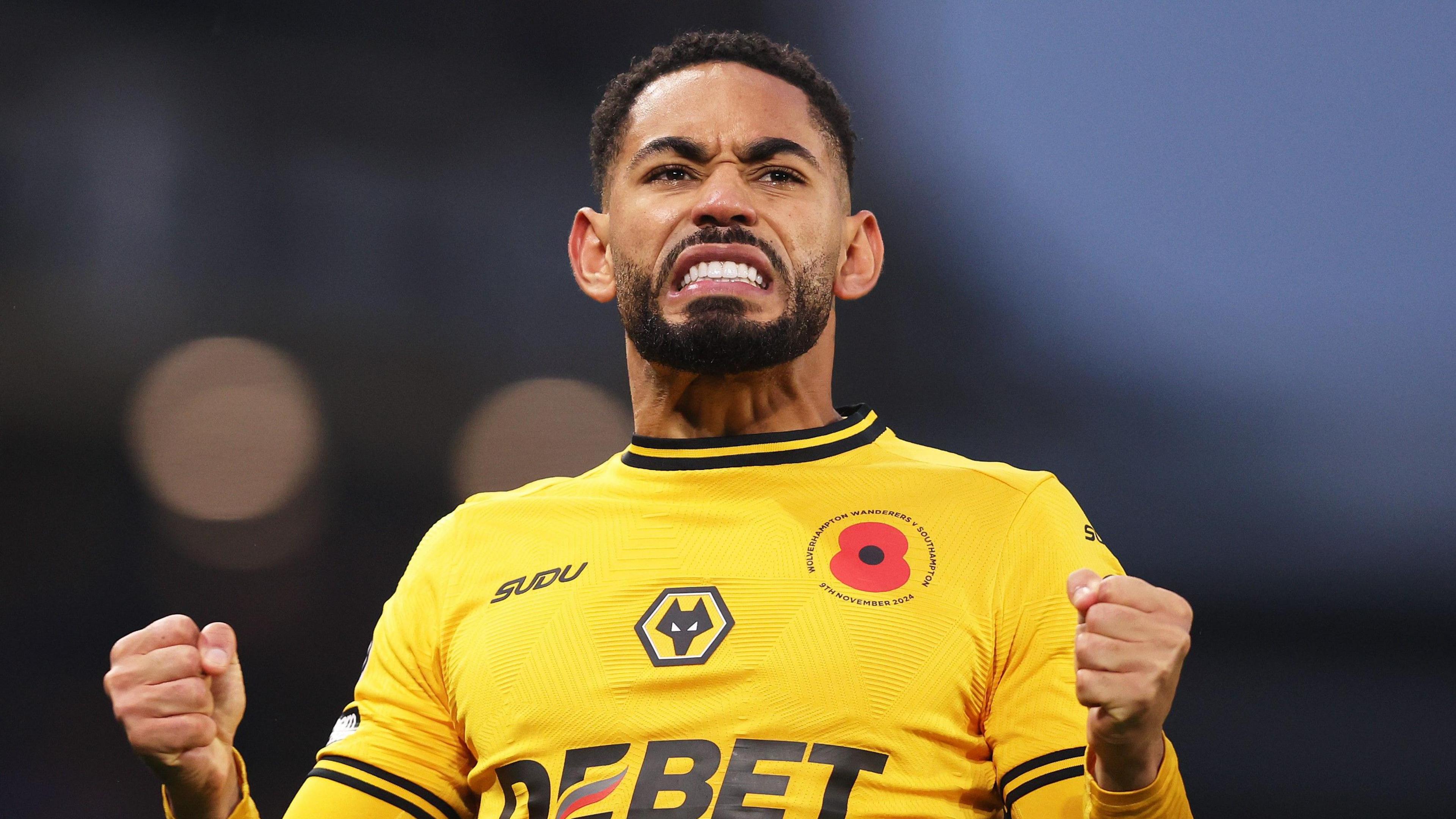 Matheus Cunha celebrates his goal in Wolves' 2-0 win over Southampton at Molineux