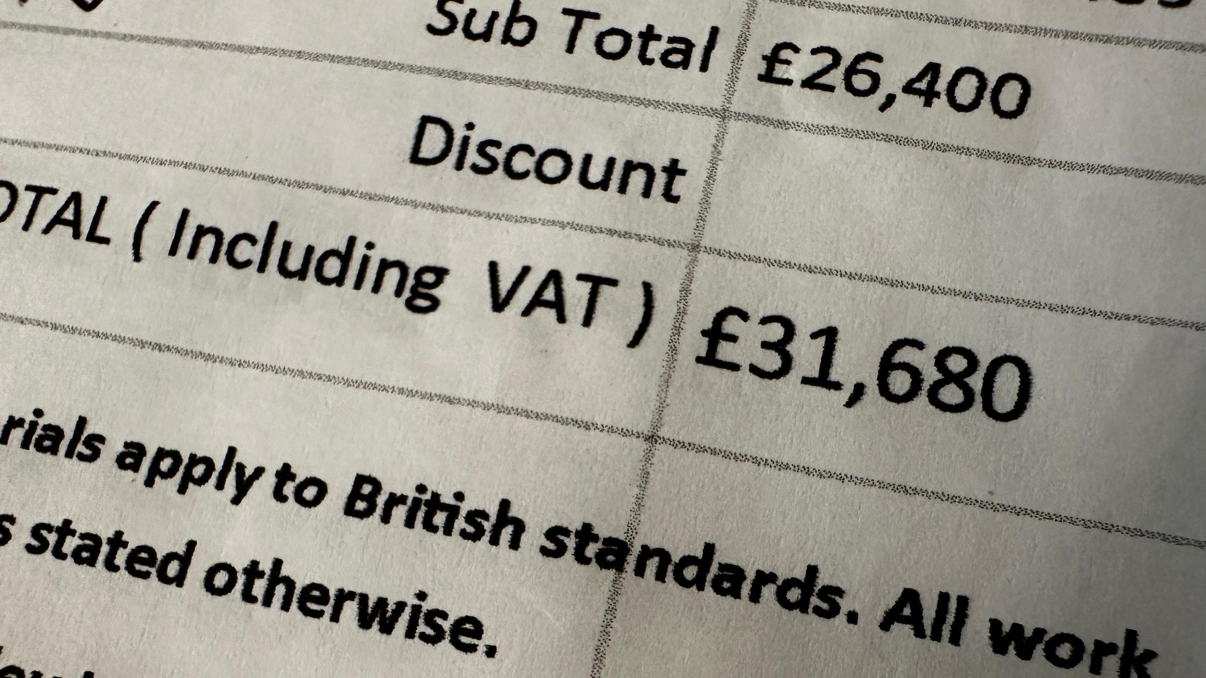 A close up of a receipt that shows the total bill for £31,680