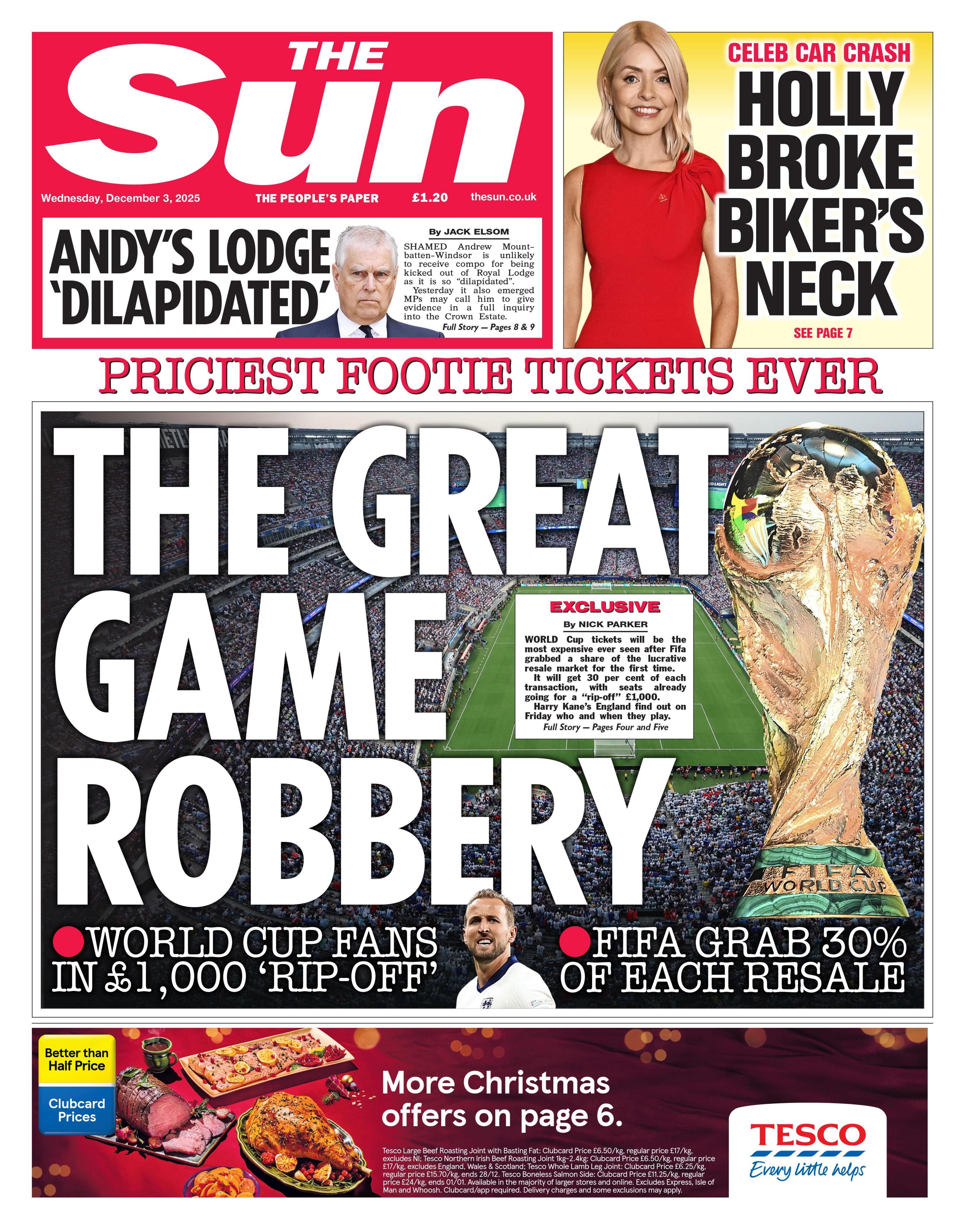 "The great game robbery" reads the headline on the front page of The Sun.