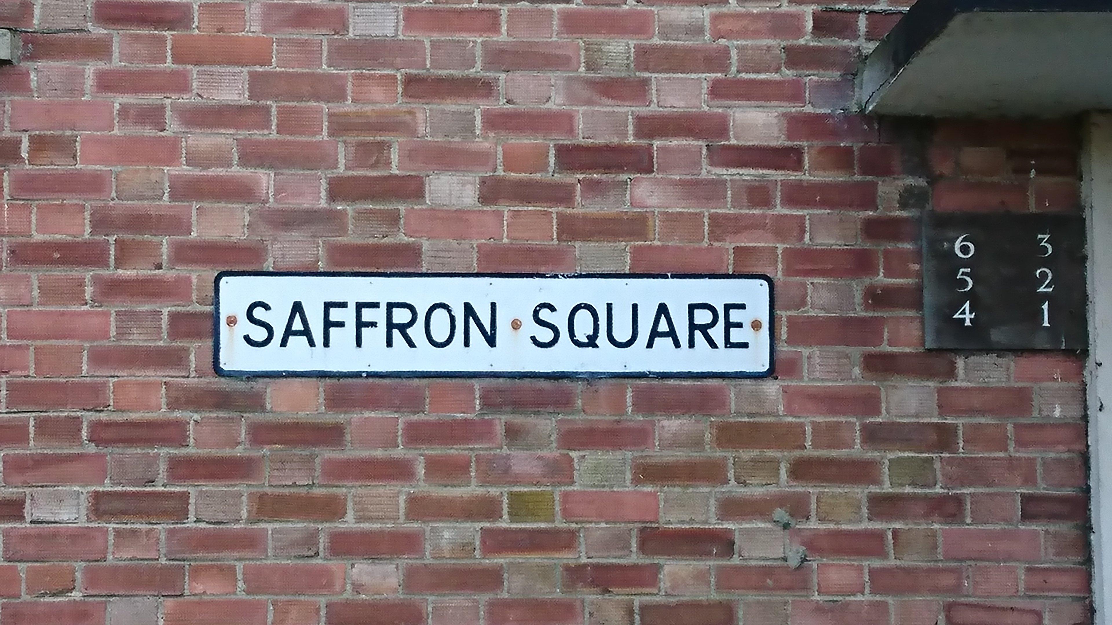 Sign at Saffron Square block of flats in Catton Grove area of Norwich