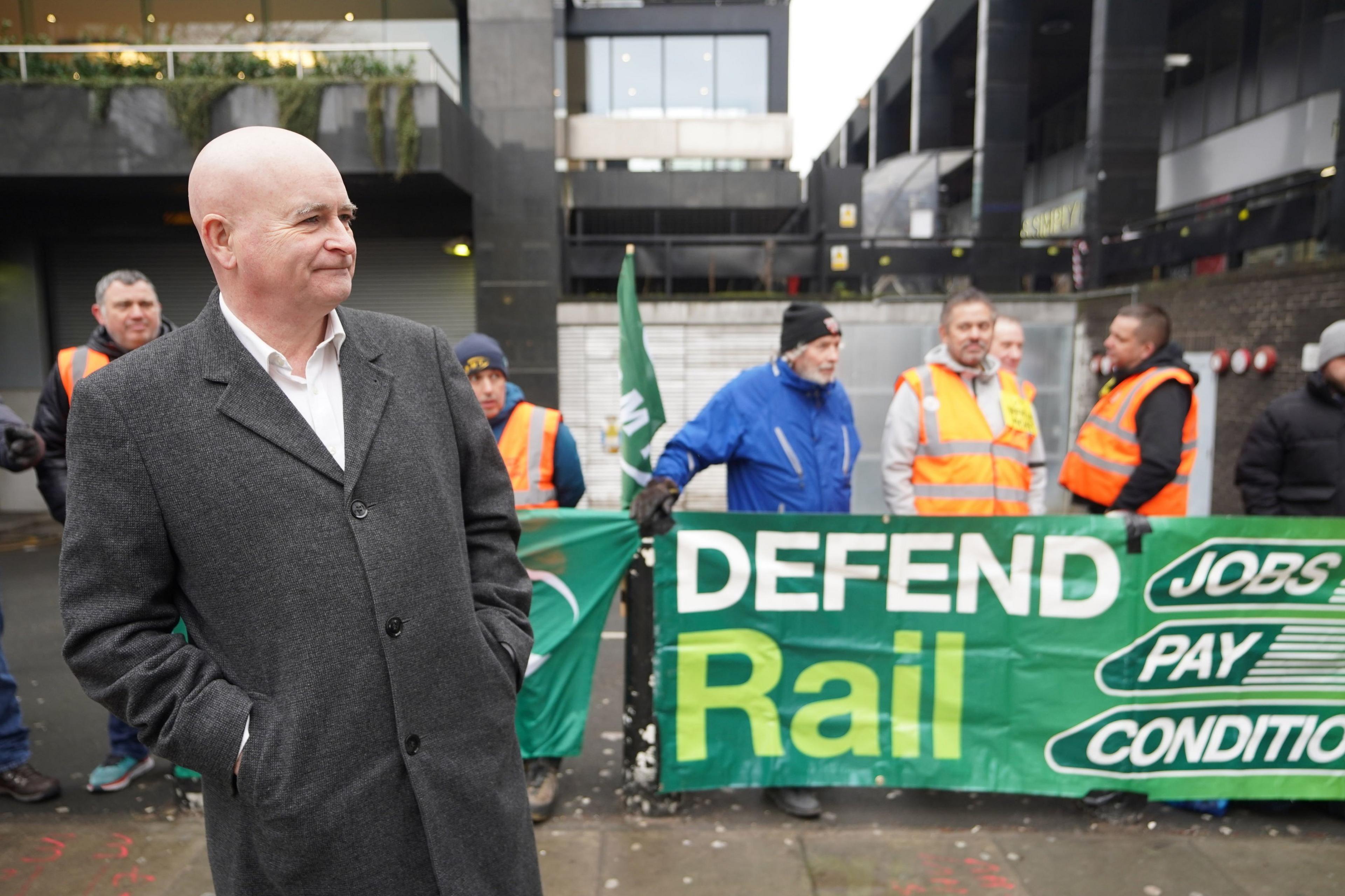 RMT leader Mick Lynch joined Tube and rail workers on the picket line in Euston