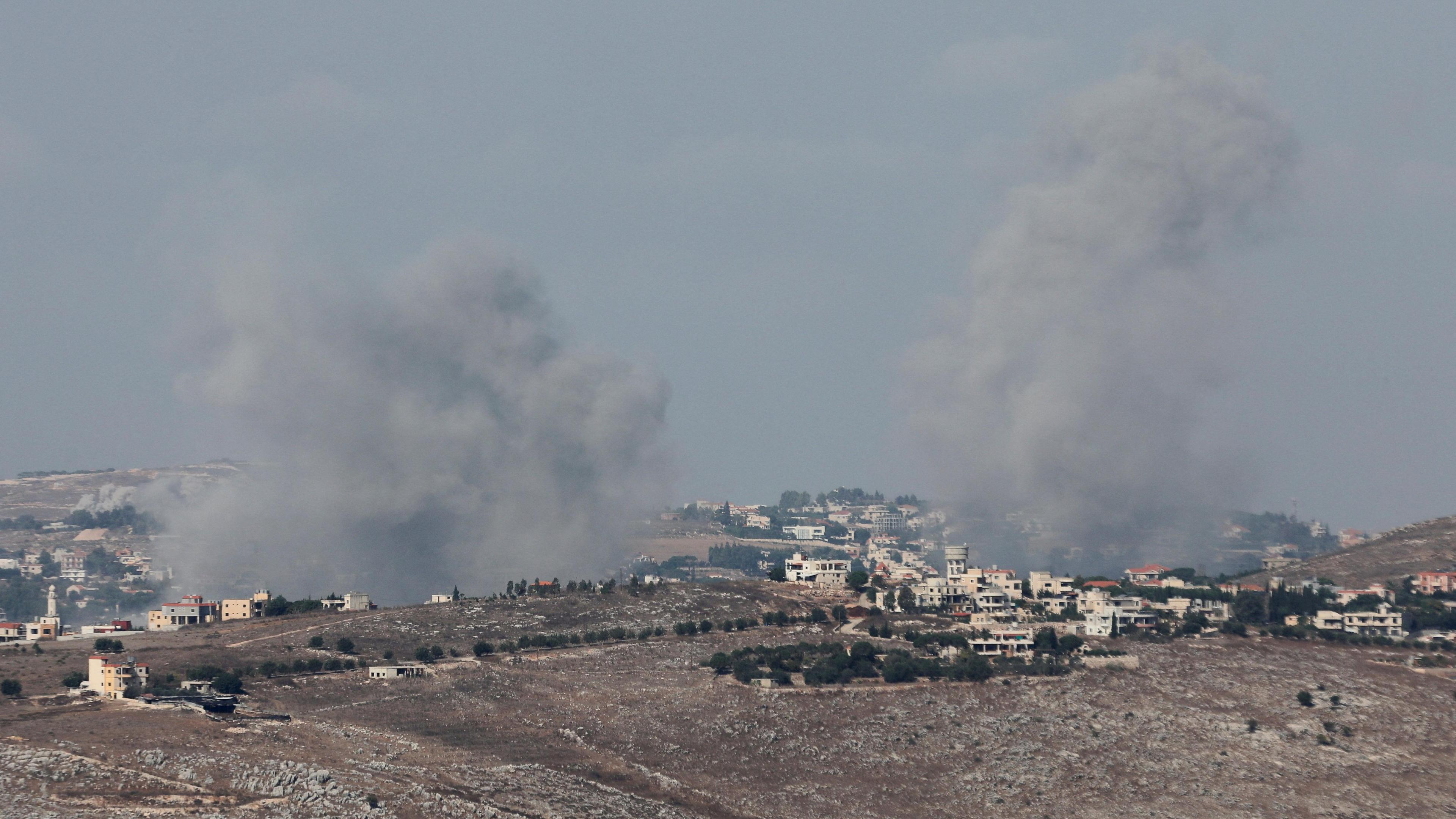 Smoke in the sky near Nabatieh, pictured from a distance.