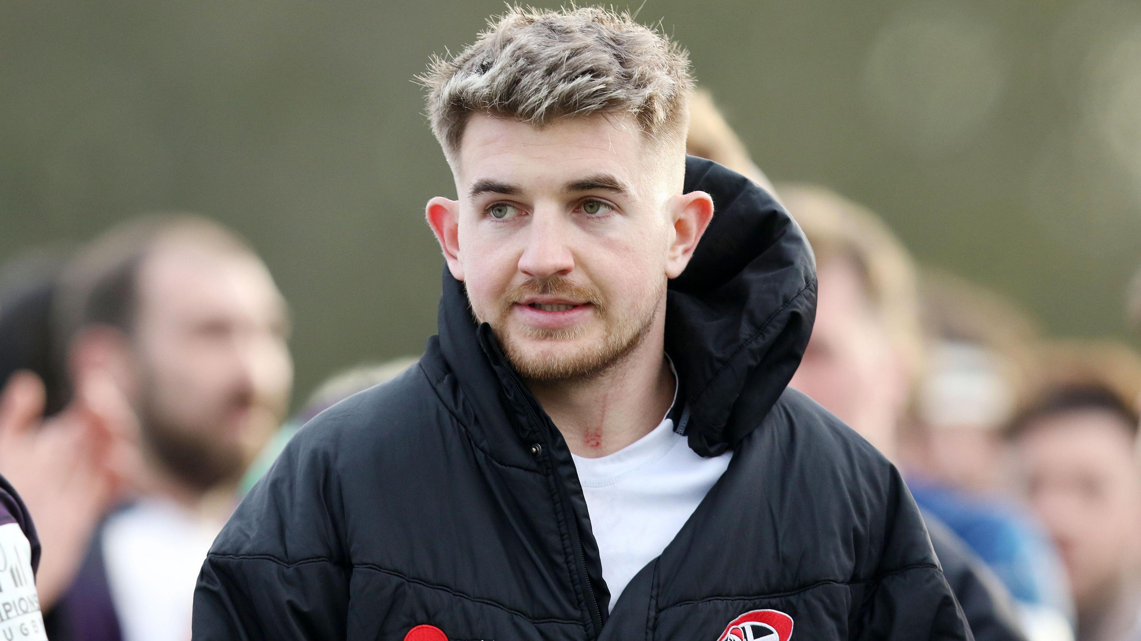 Arwel Robson wearing a Cornish Pirates jacket after a game 