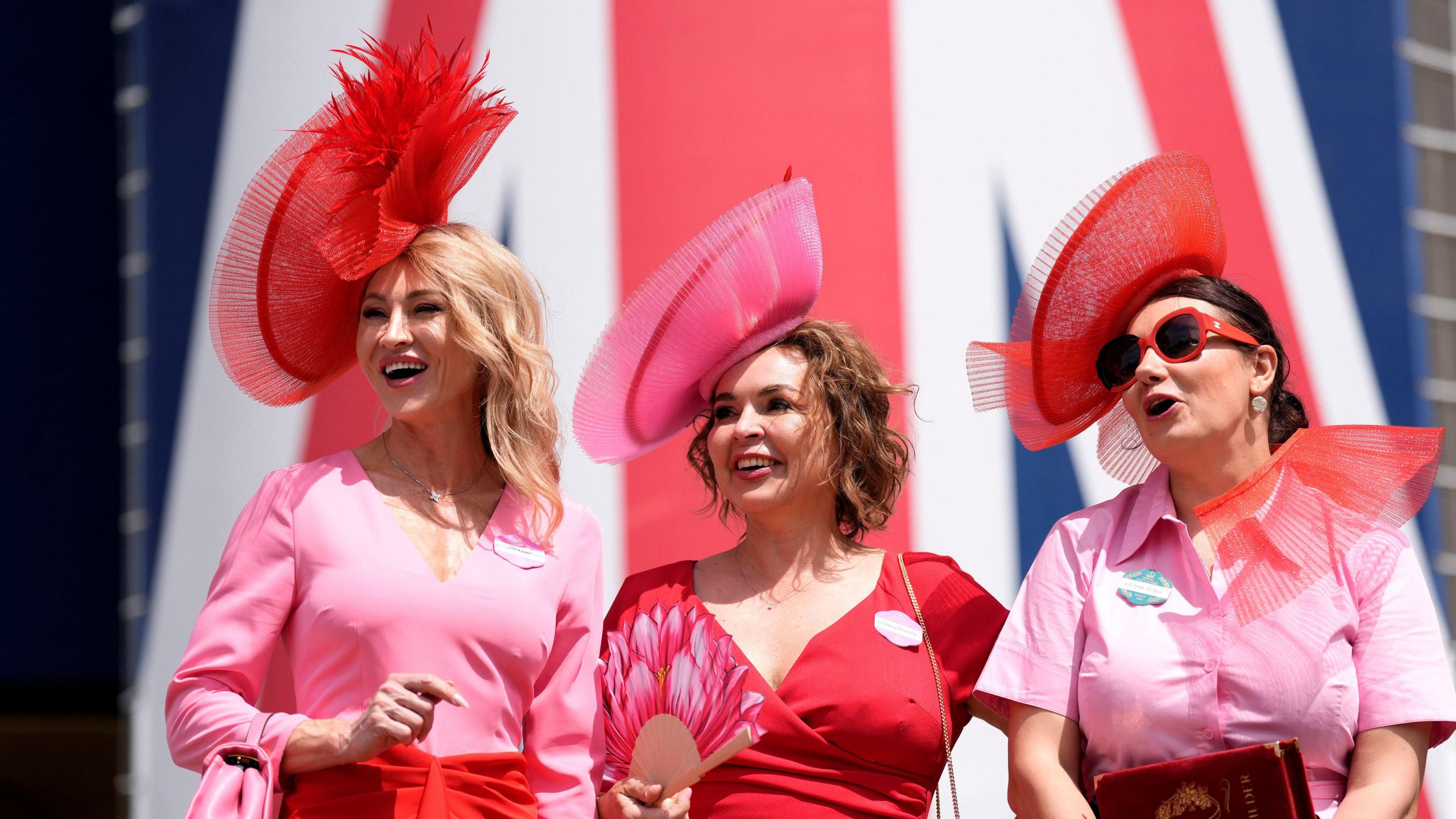  Racegoers Svetlana Krarchenko, Dr Elena Karnovitch and Anna Gilder on day four of Royal Ascot at Ascot Racecourse.