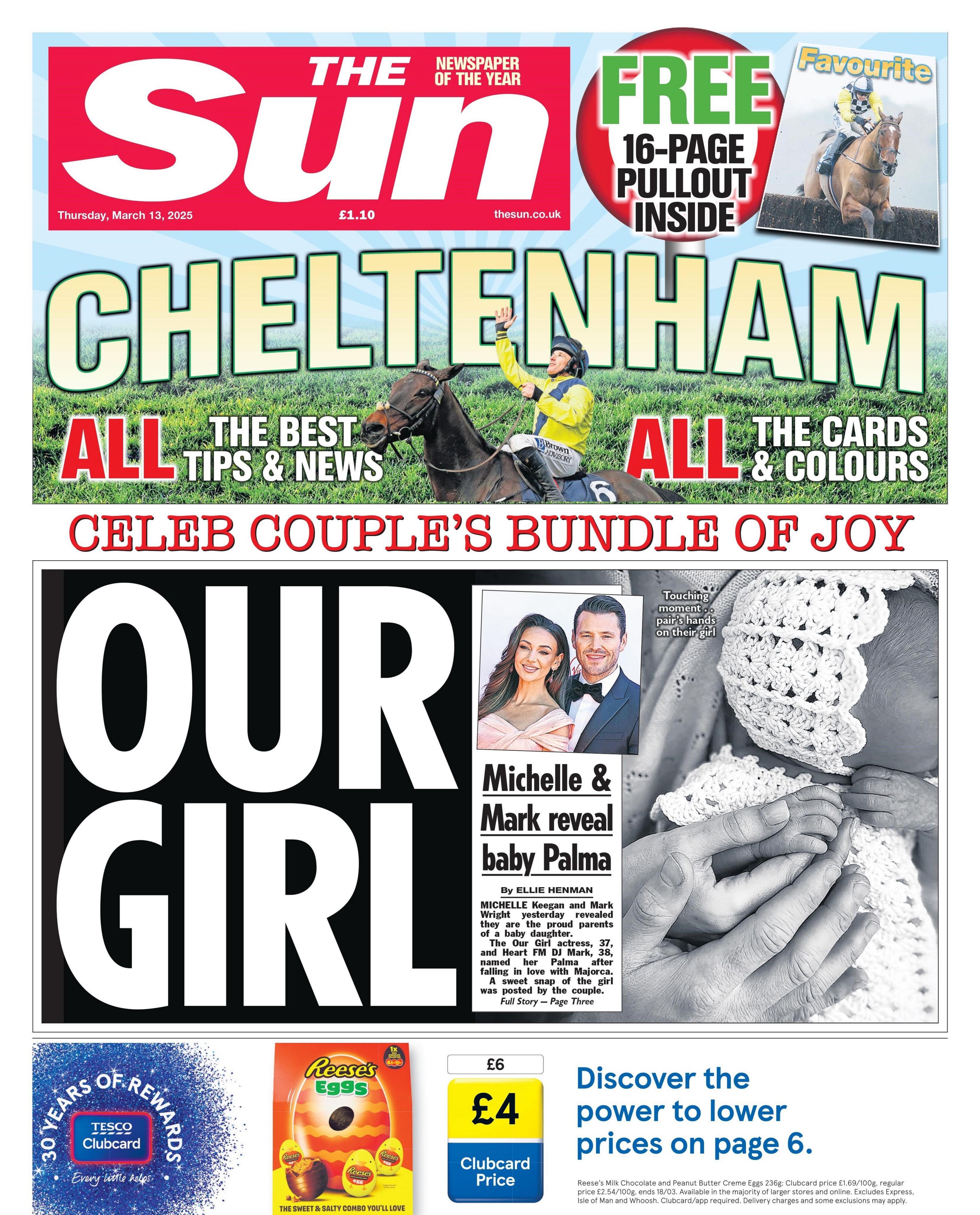 The headline on the front of the Sun reads: "Our Girl"