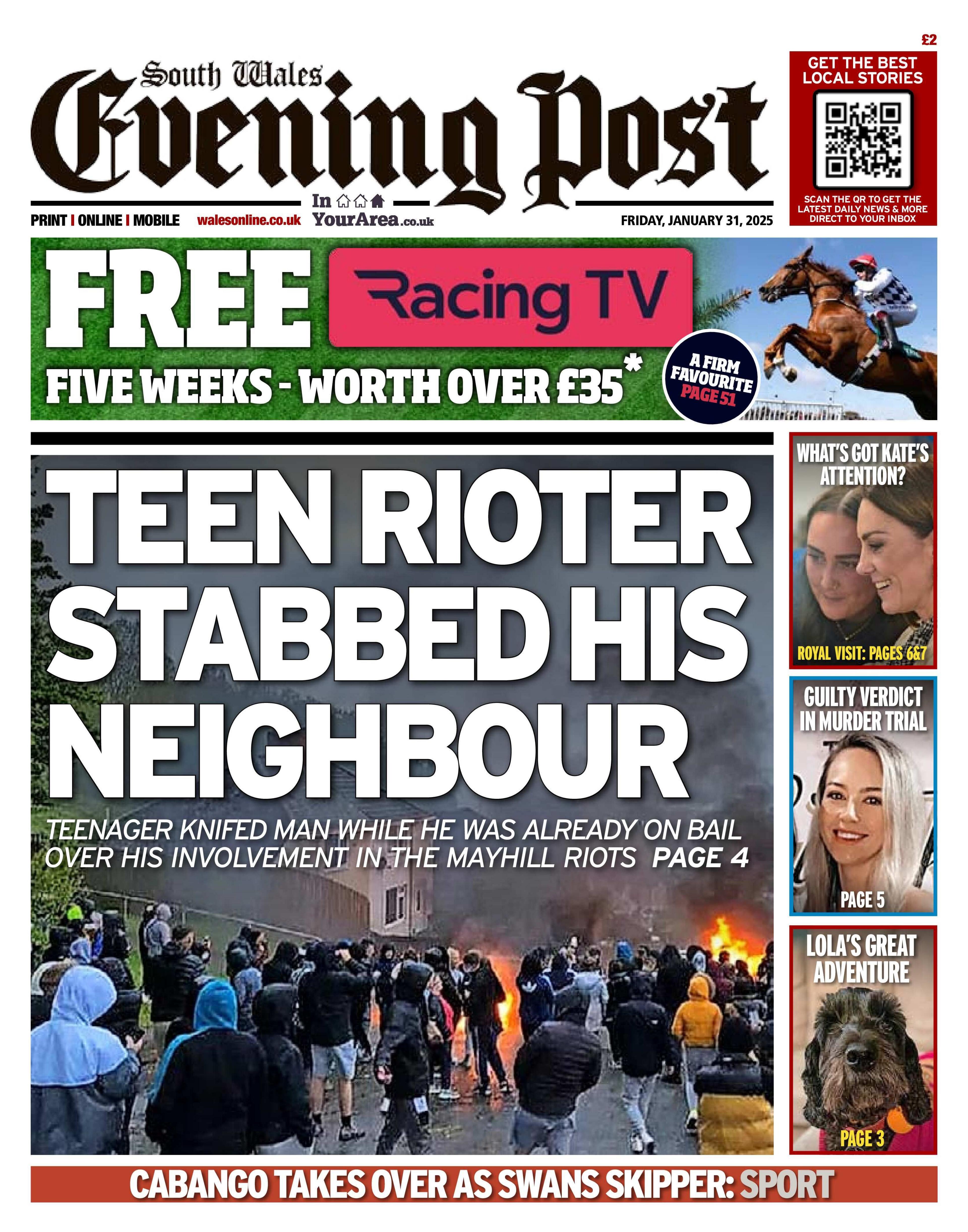 South Wales Evening Post front page