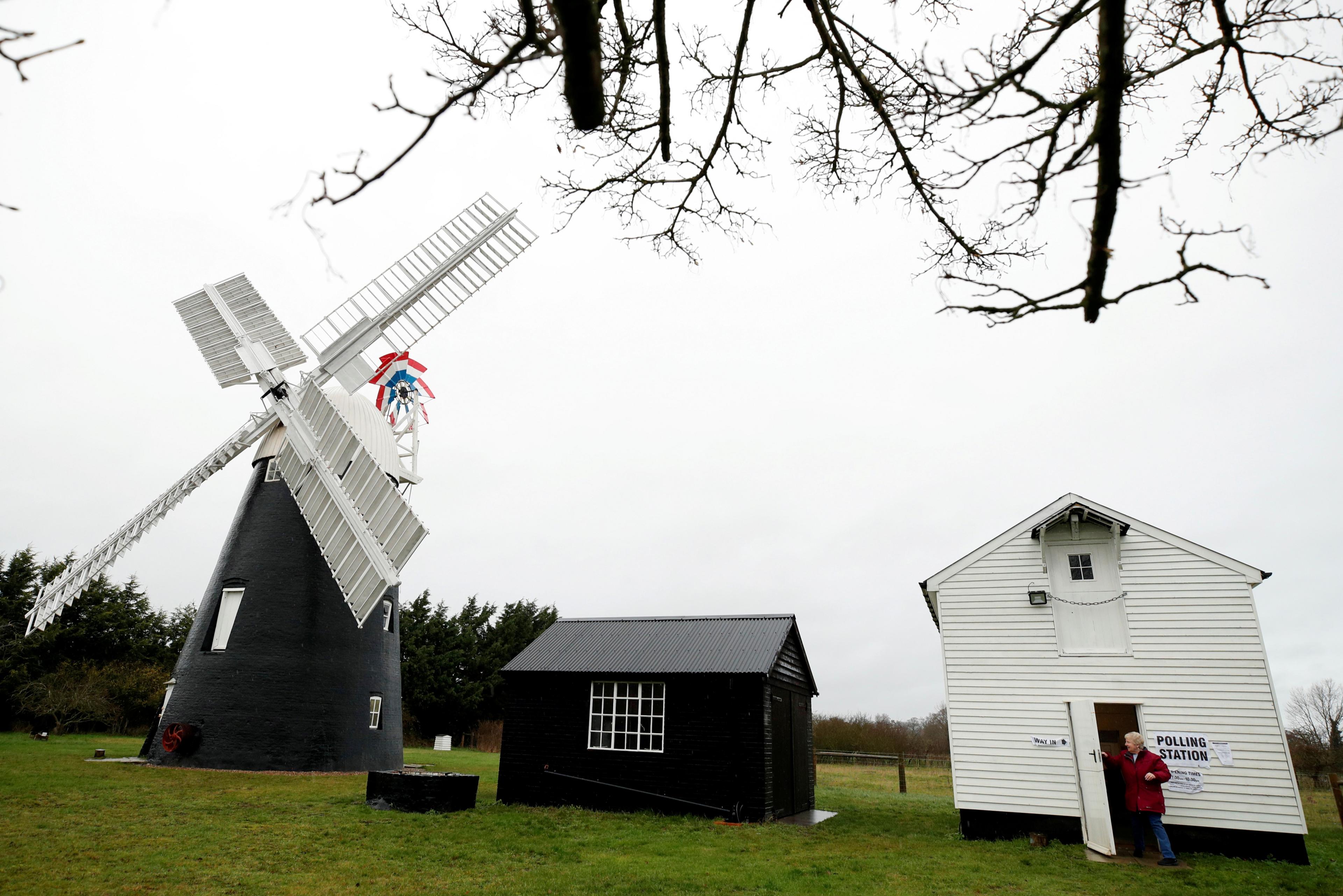 Thelnetham Windmill poses as a polling station in Suffolk