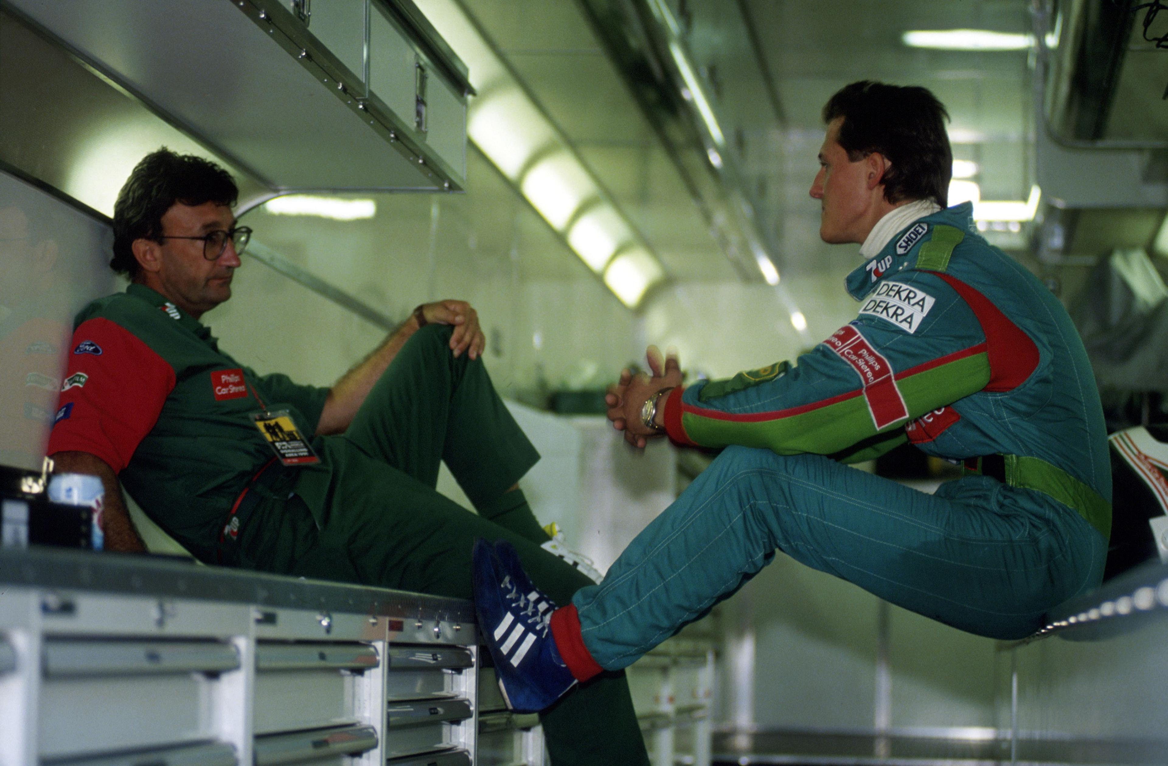 Eddie Jordan and Michael Schumacher at the 1991 Belgian Grand Prix