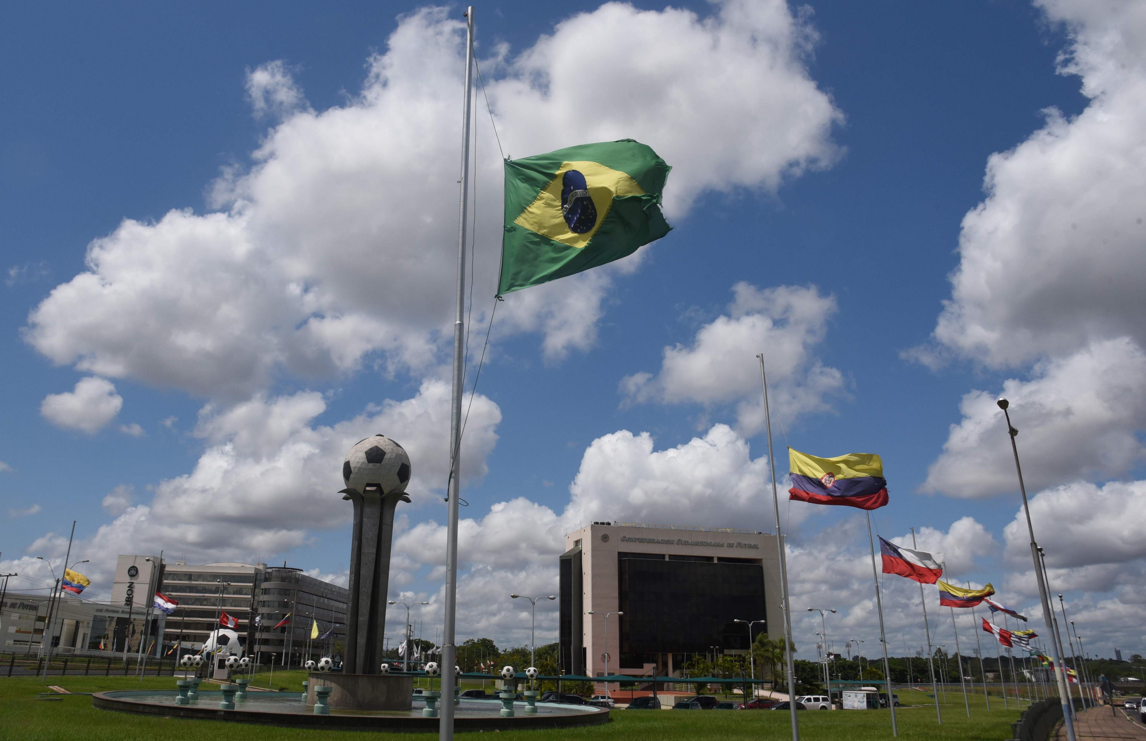 Flags at half mast at the South American Football Confederation's headquarters in Paraguay